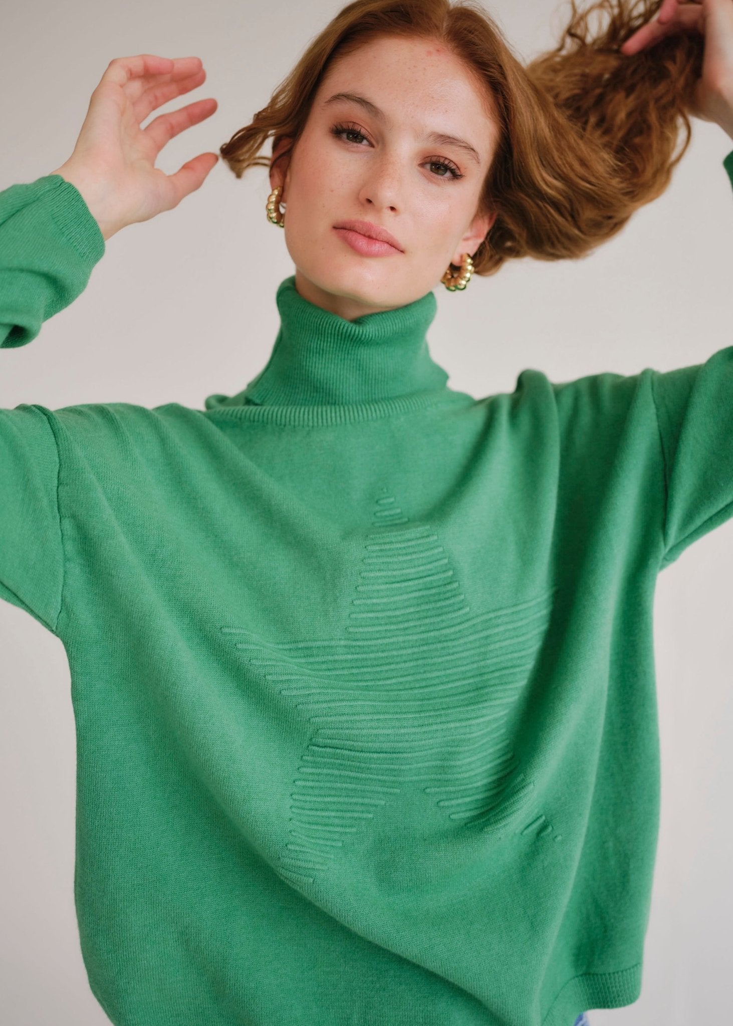 View our Bastille Polo Neck Knit with Star Front in Green - by Tribute Store