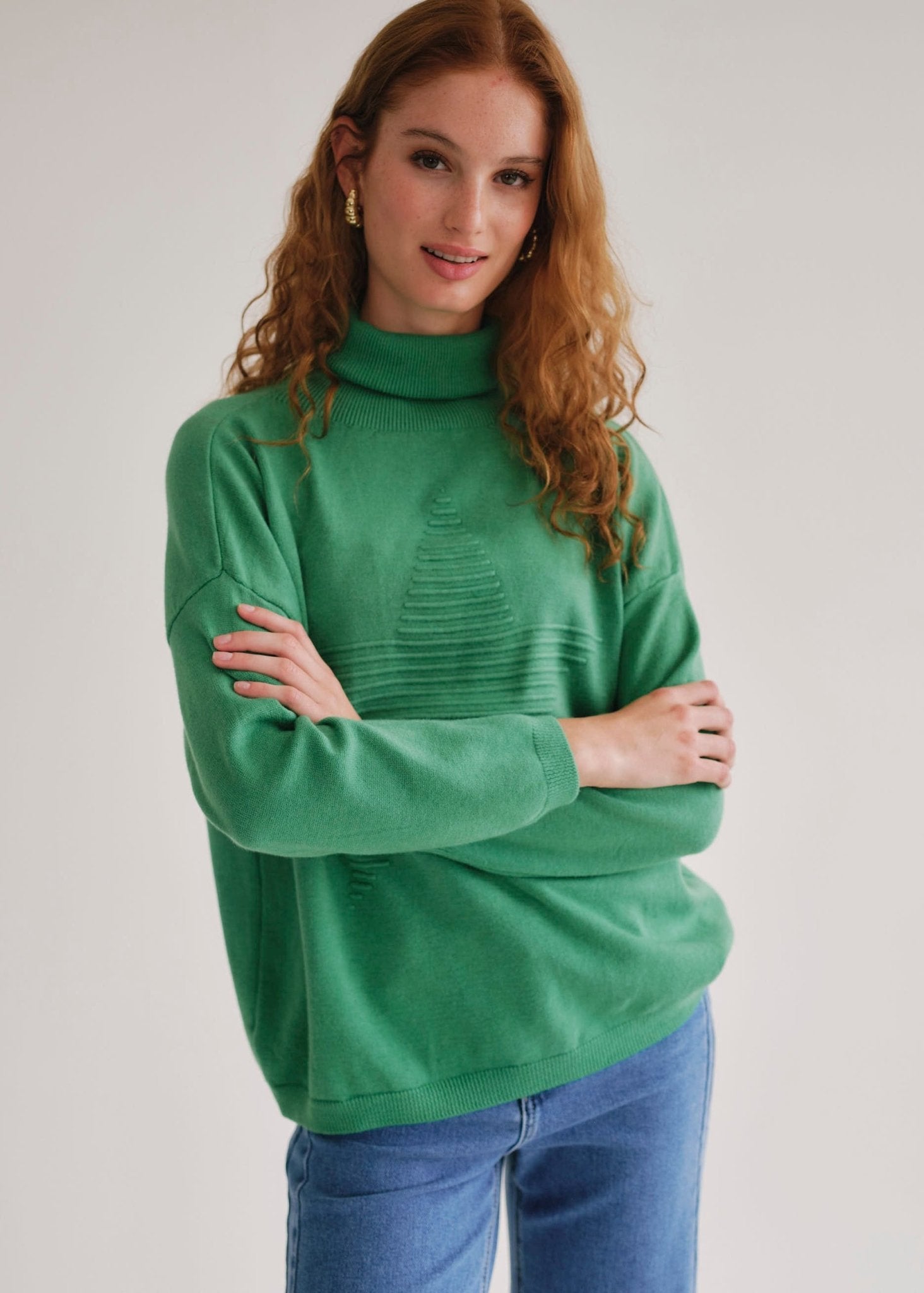 View our Bastille Polo Neck Knit with Star Front in Green - by Tribute Store