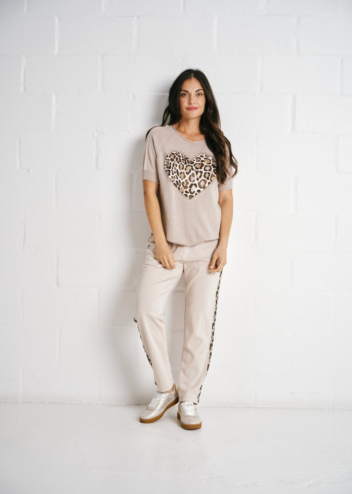 View our Bellagio Italian Leopard Heart Knit Top In Cafe Cream - by Tribute Store
