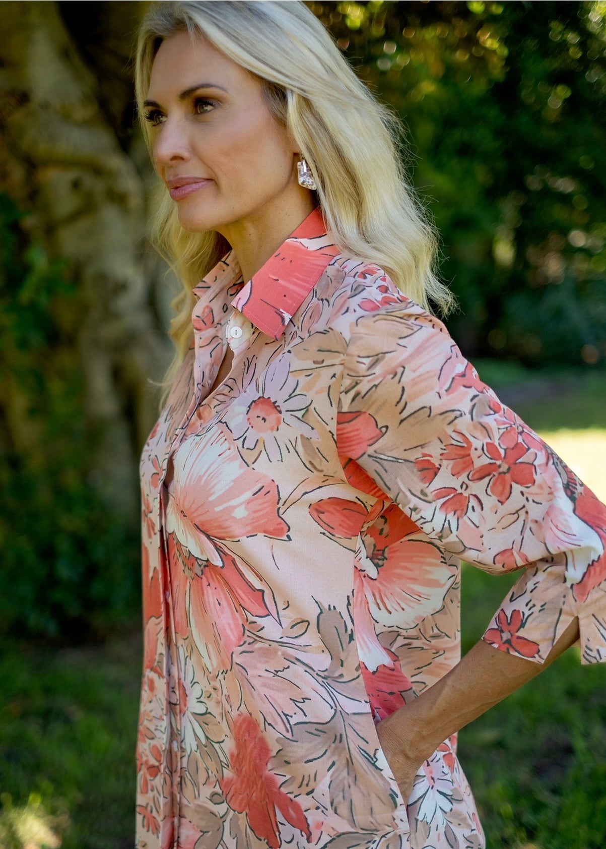 View our Betty Button Dress With Floral Print In Coral - by Tribute Store