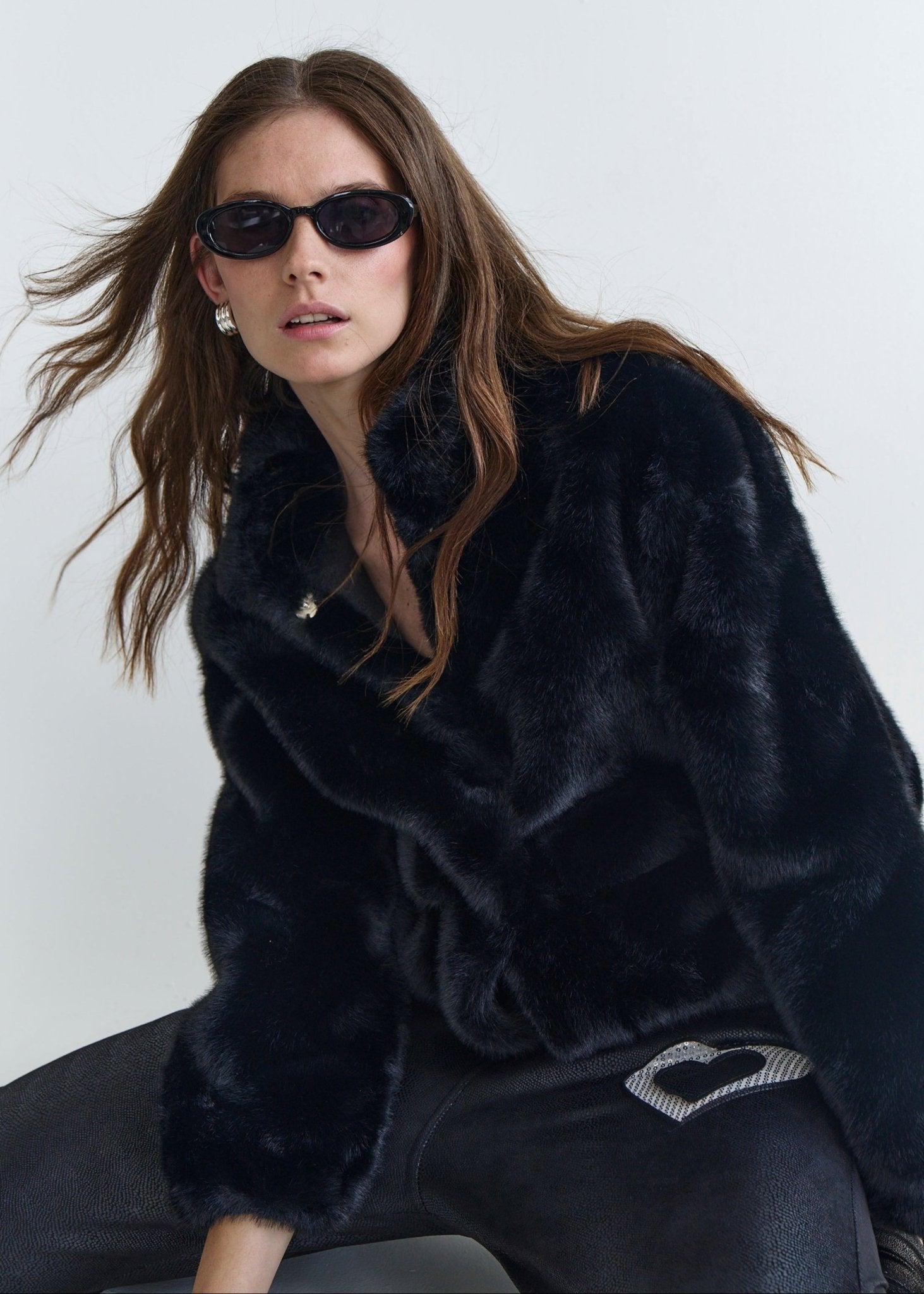View our Birkin Faux Fur Cropped Jacket with Stud Buttons in Black - by Tribute Store