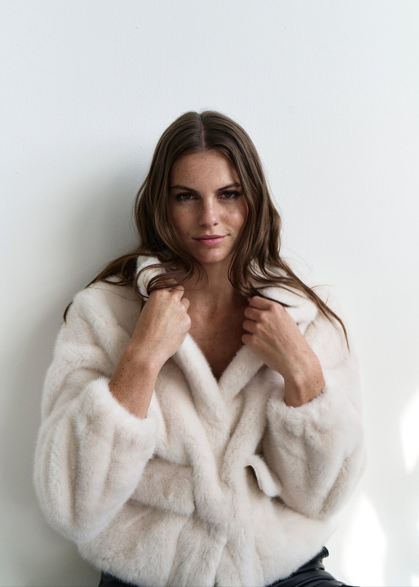 View our Birkin Faux Fur Cropped Jacket with Stud Buttons in Cream - by Tribute Store