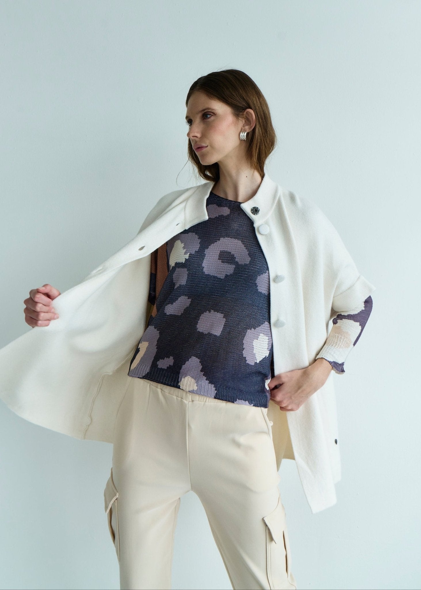 View our Blair Tailored Cape Viscose Knitted in Cream - by Tribute Store