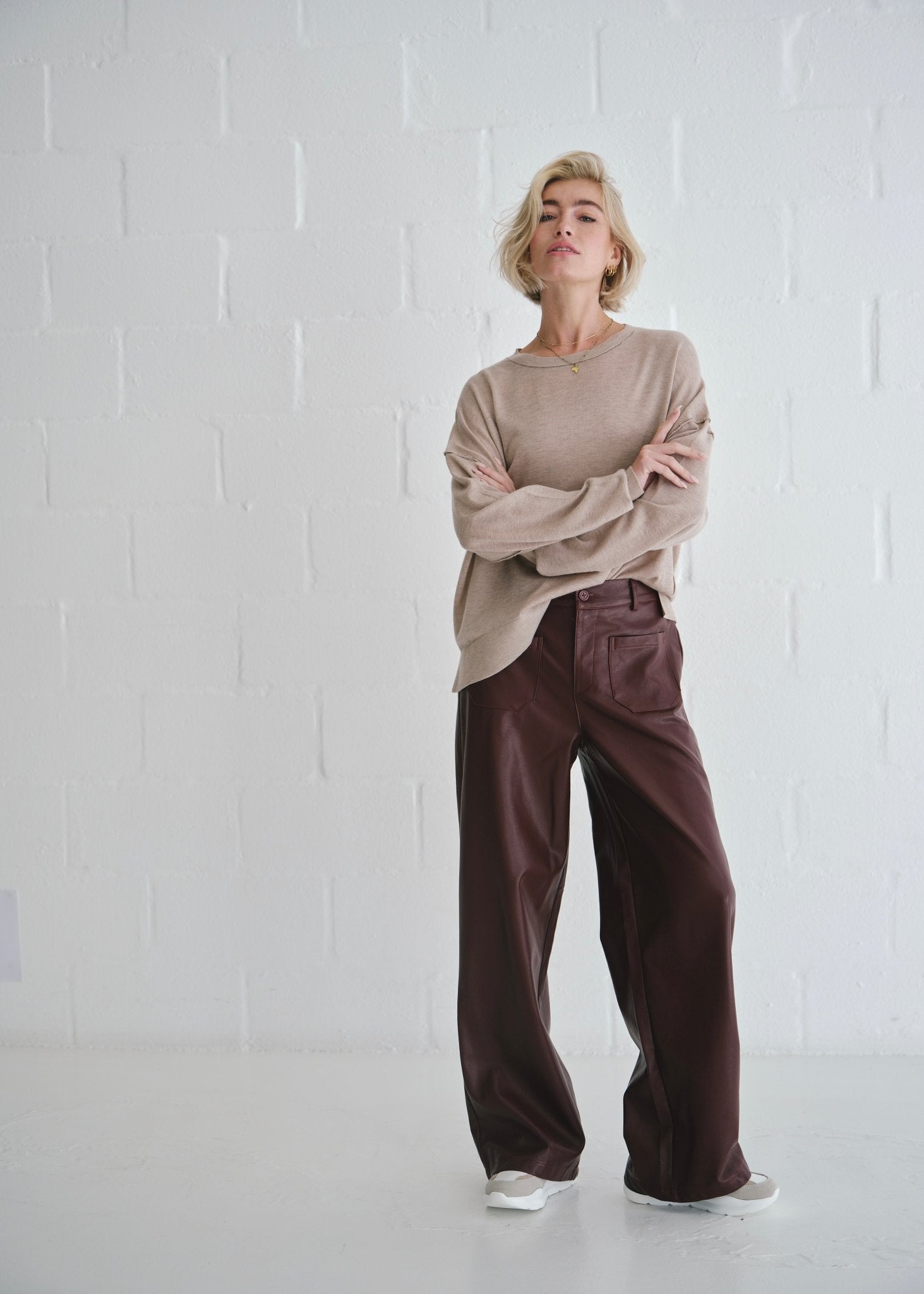 View our Boatneck Crew Neck Top In Taupe - by Tribute Store