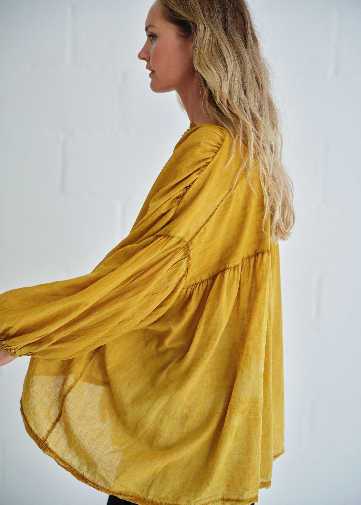 View our Boho Balloon Sleeve Shirt In Mustard - by Tribute Store