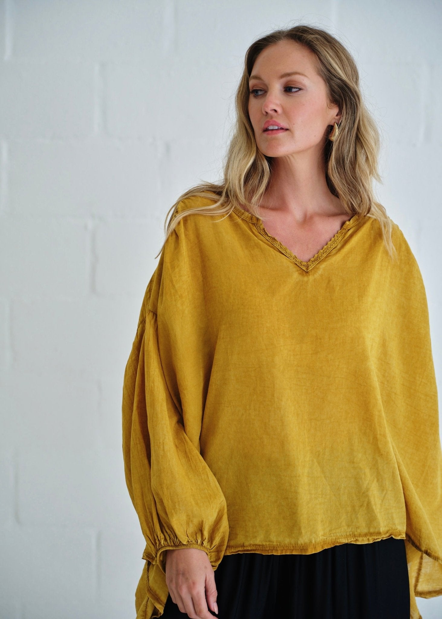 View our Boho Balloon Sleeve Shirt In Mustard - by Tribute Store