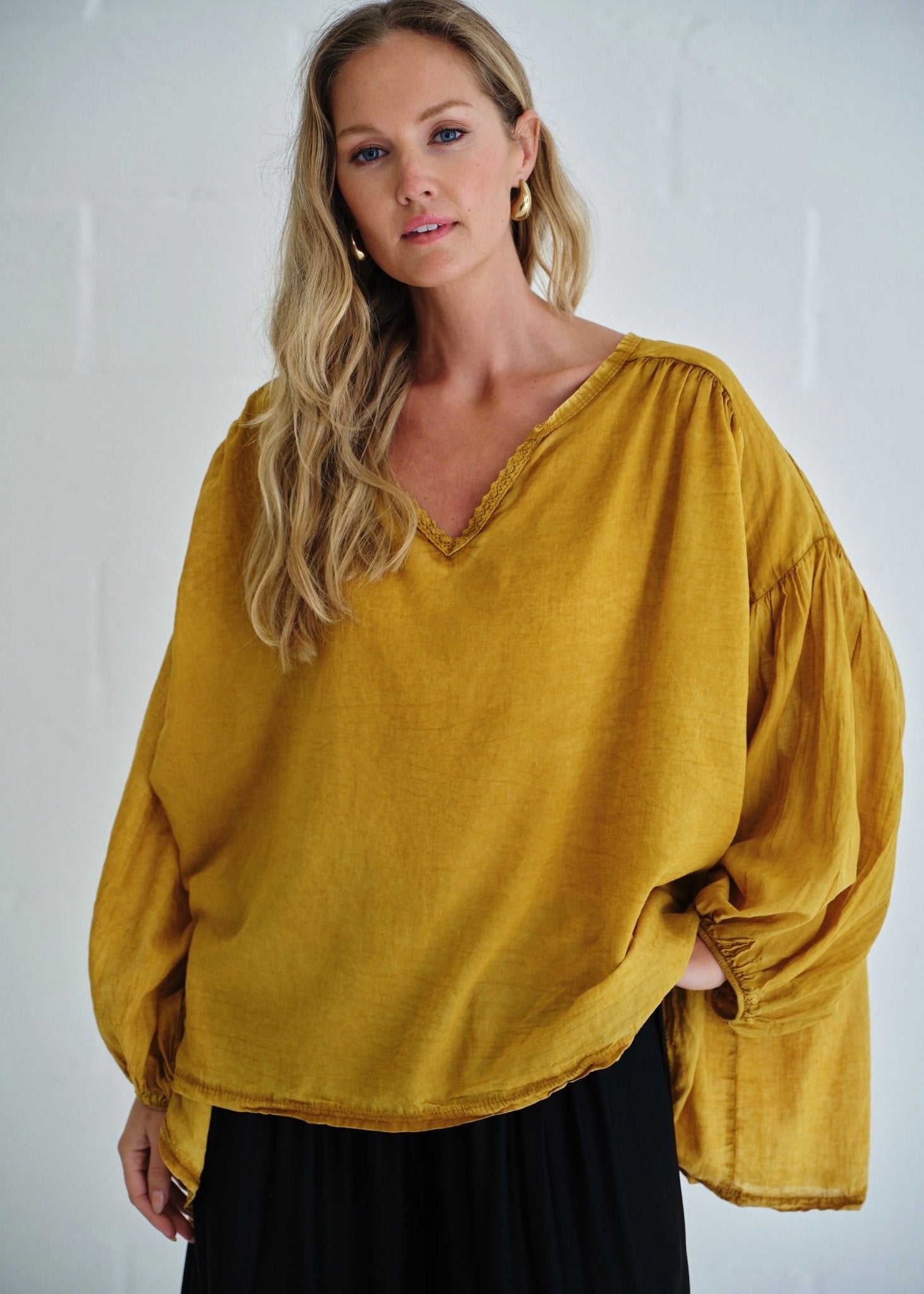 View our Boho Balloon Sleeve Shirt In Mustard - by Tribute Store