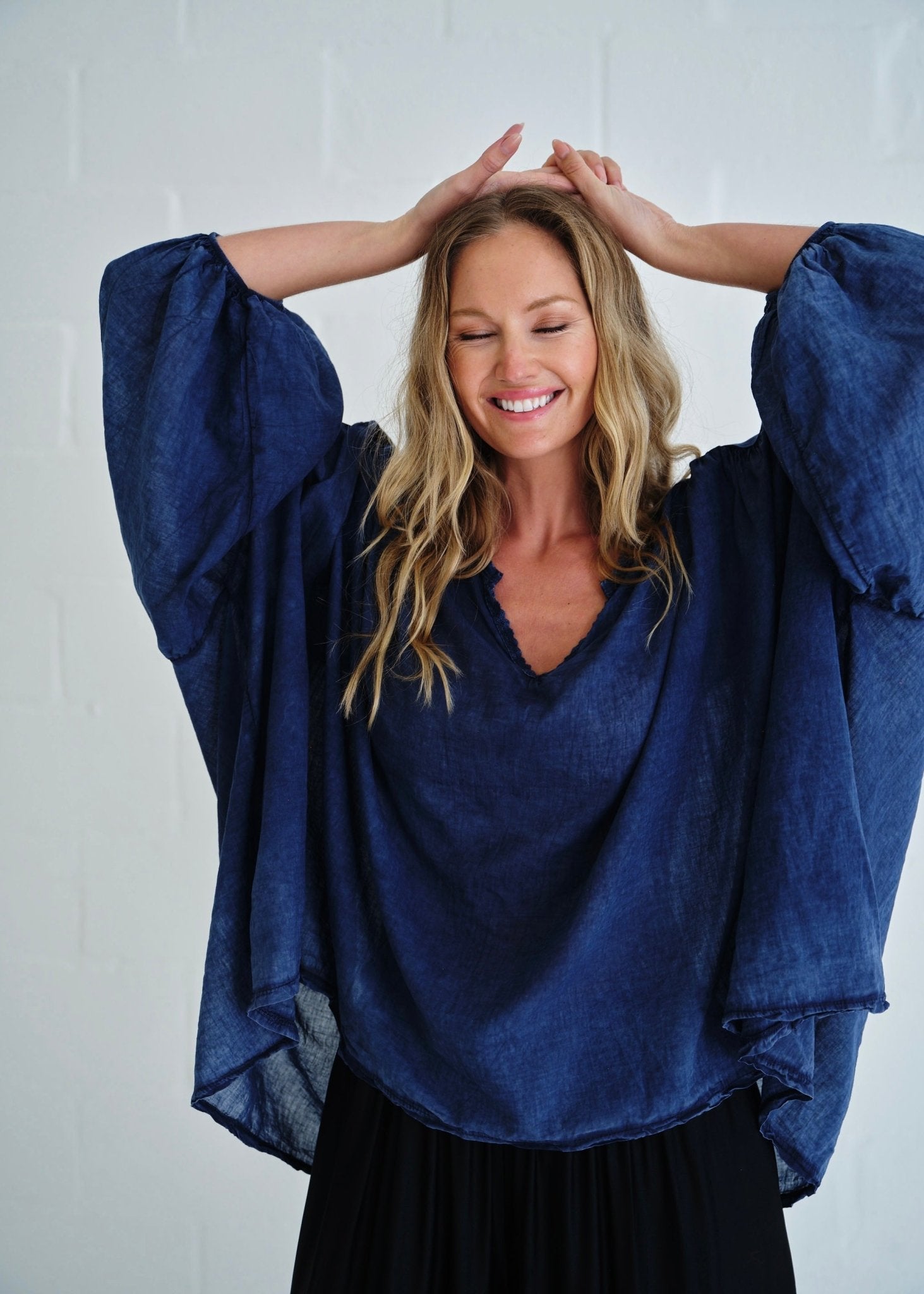View our Boho Balloon Sleeve Shirt In Navy - by Tribute Store