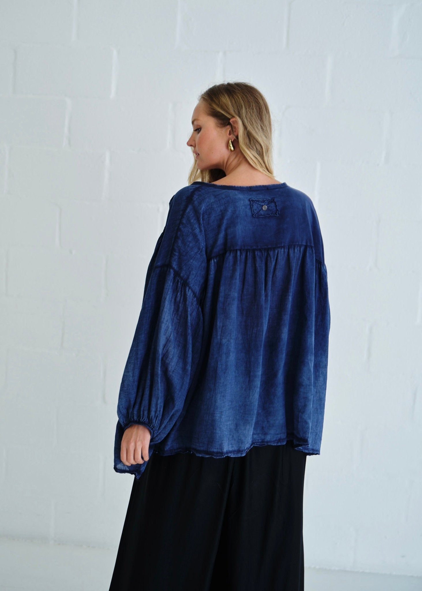 View our Boho Balloon Sleeve Shirt In Navy - by Tribute Store