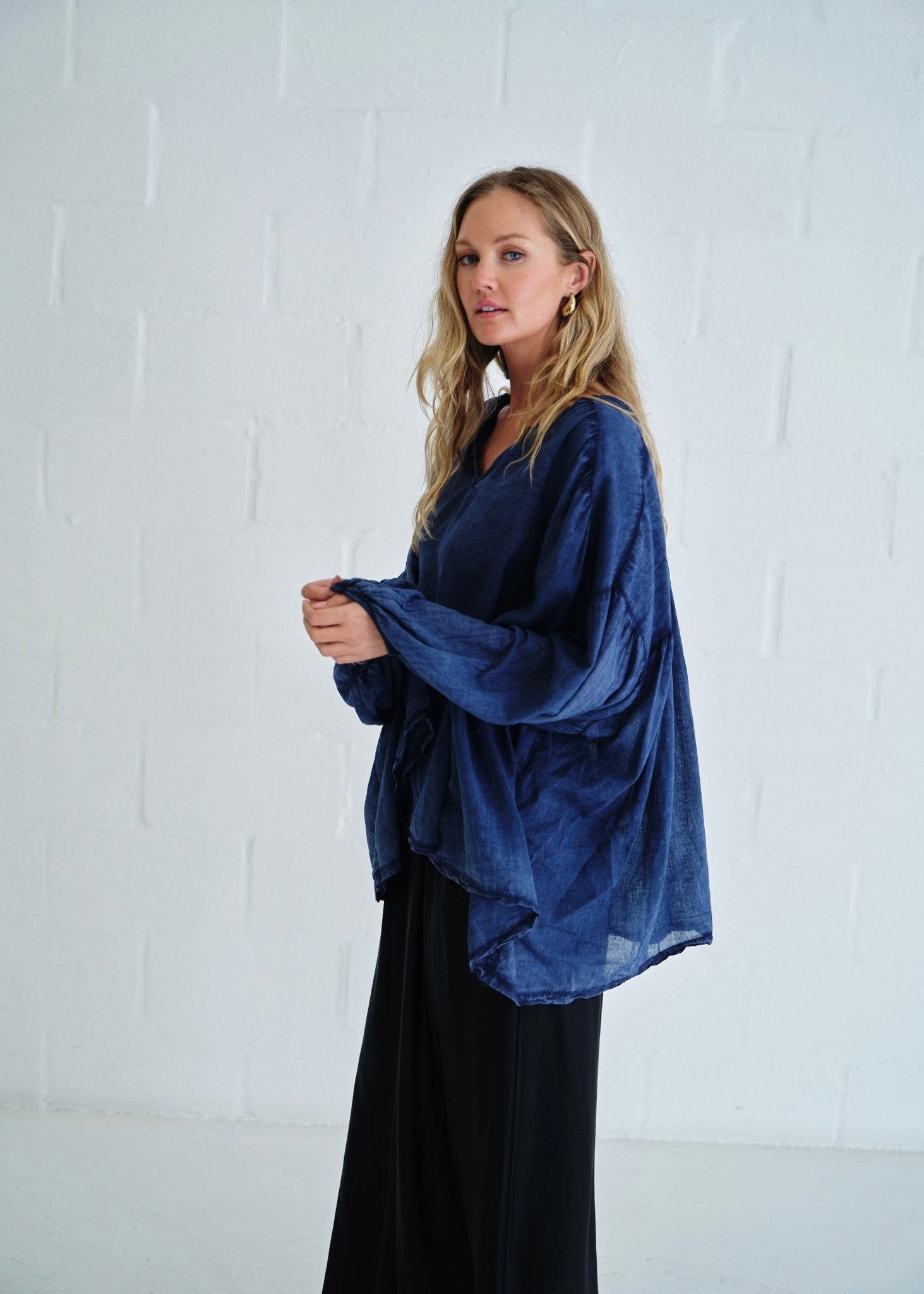 View our Boho Balloon Sleeve Shirt In Navy - by Tribute Store