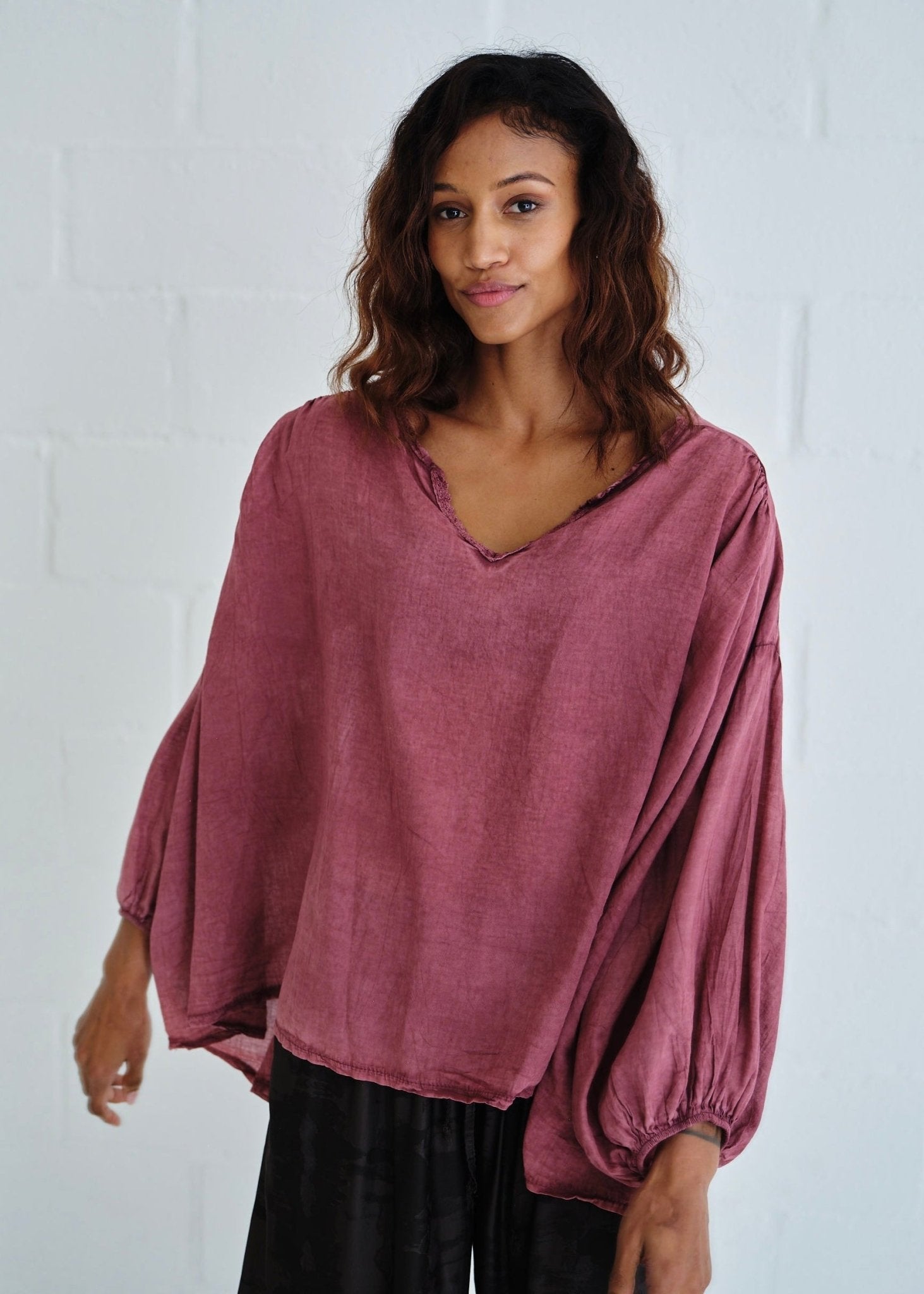 View our Boho Balloon Sleeve Shirt In Wine - by Tribute Store