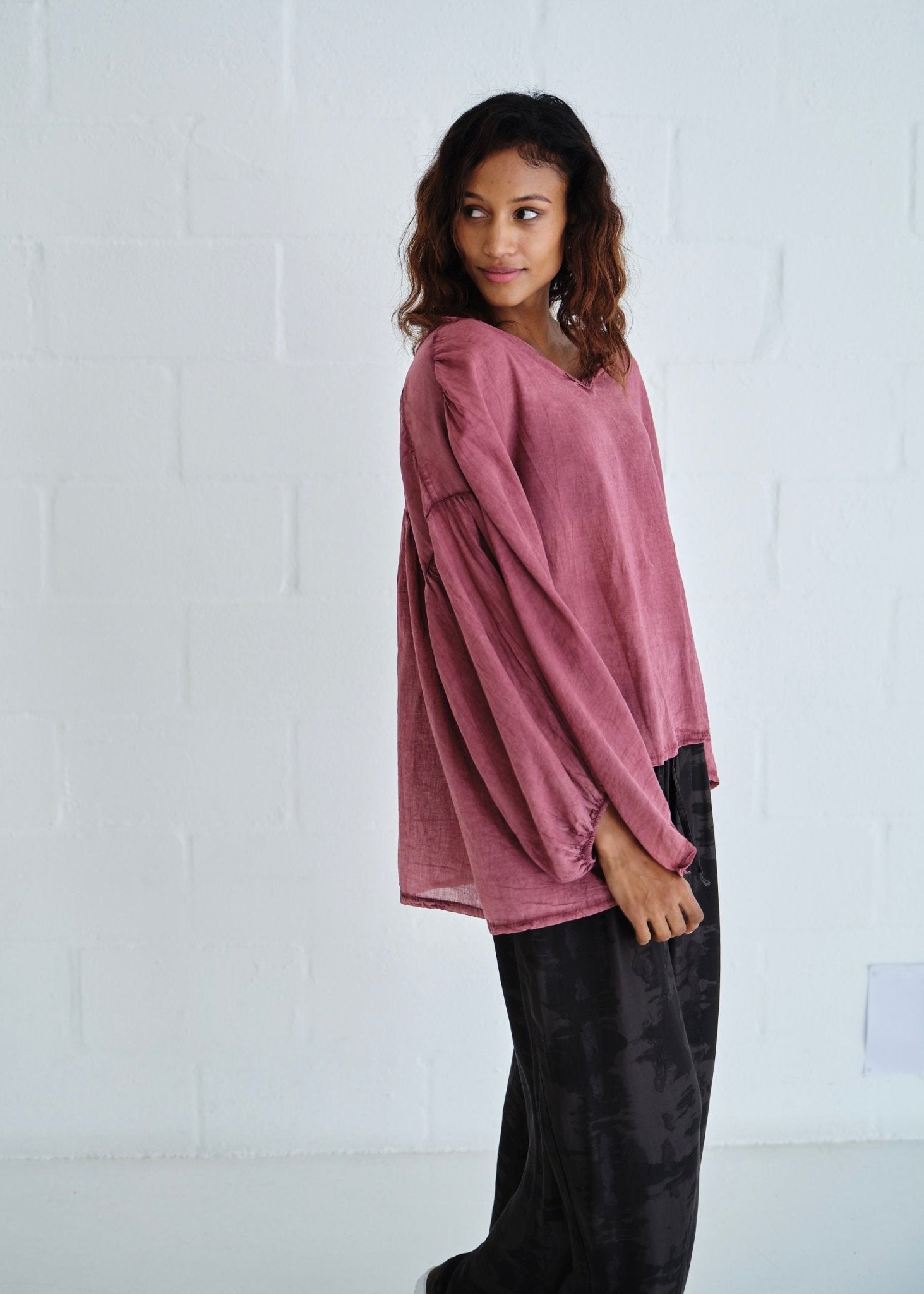 View our Boho Balloon Sleeve Shirt In Wine - by Tribute Store