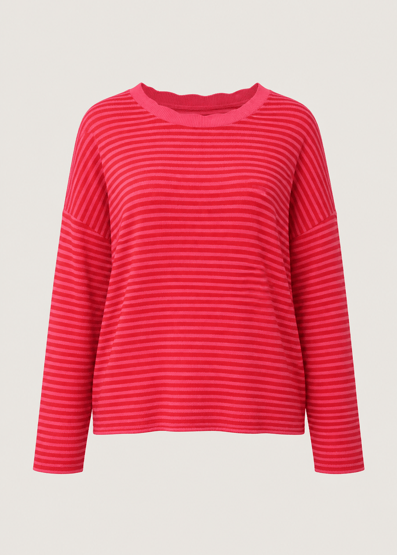 View our Bologna Italian Crew Neck Long Sleeved Striped Cotton Tee In Red - by Tribute Store