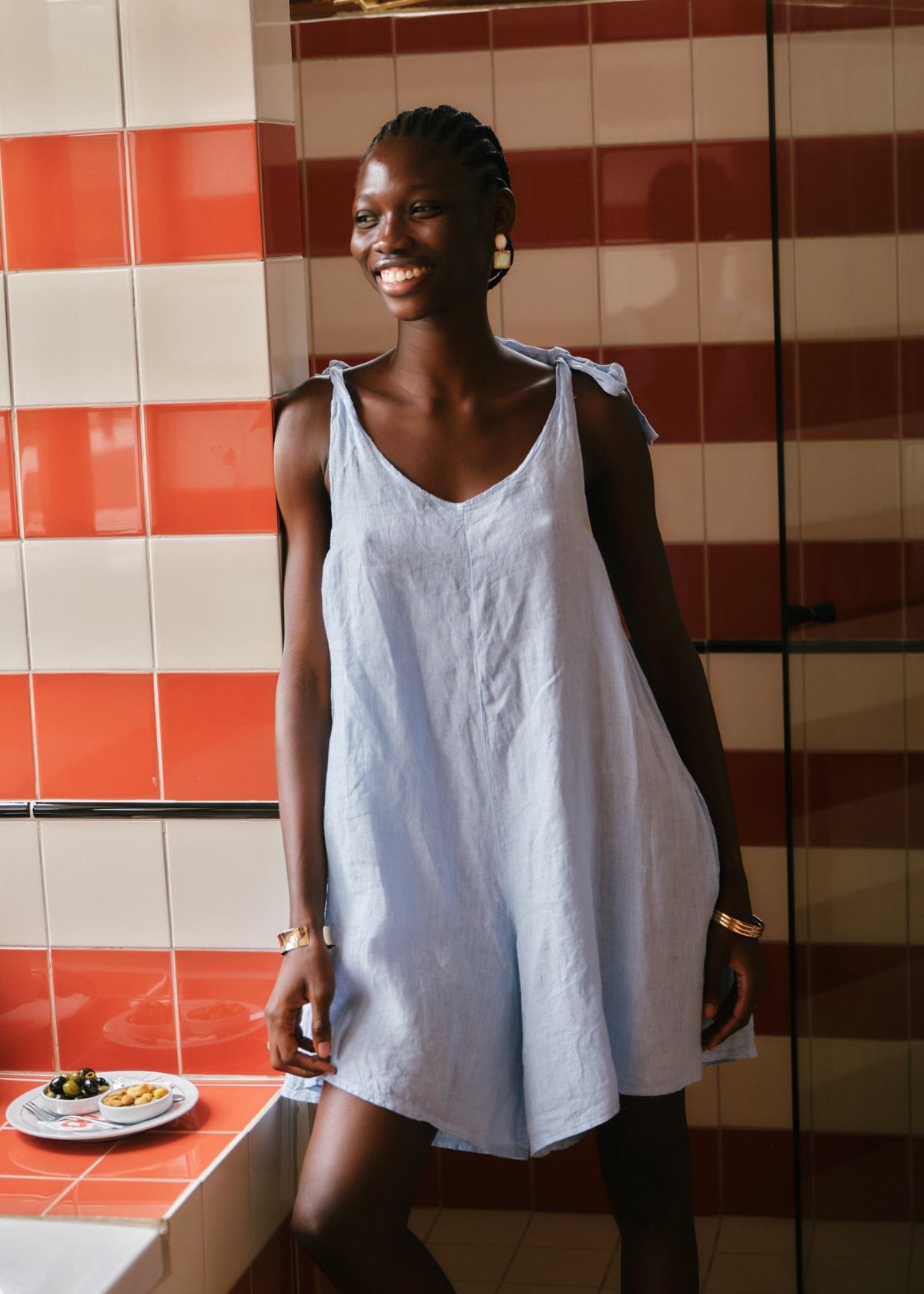 View our Bondi Italian Linen Playsuit In Sky Blue - by Tribute Store