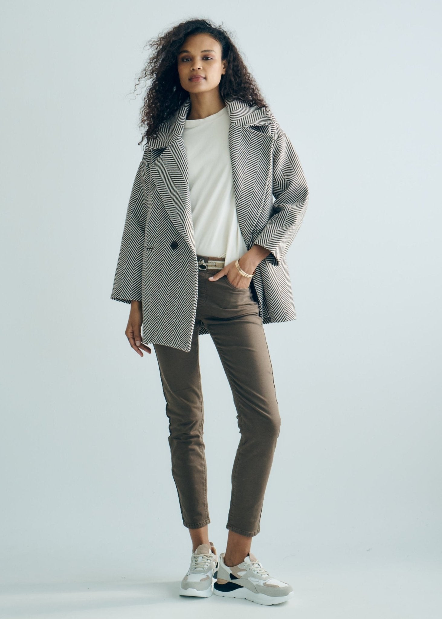 View our Bordeaux Wool Coat in Chocolate Brown and White - by Tribute Store