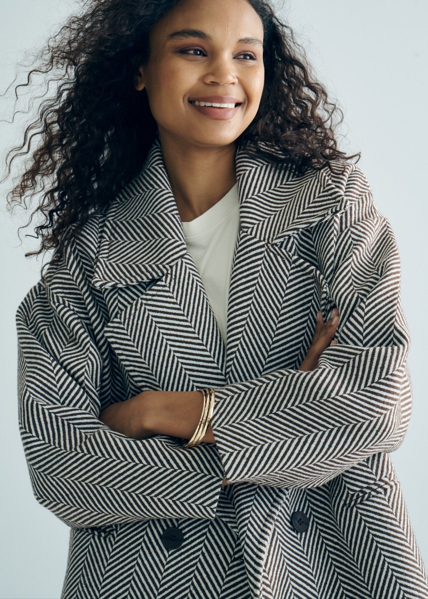 View our Bordeaux Wool Coat in Chocolate Brown and White - by Tribute Store