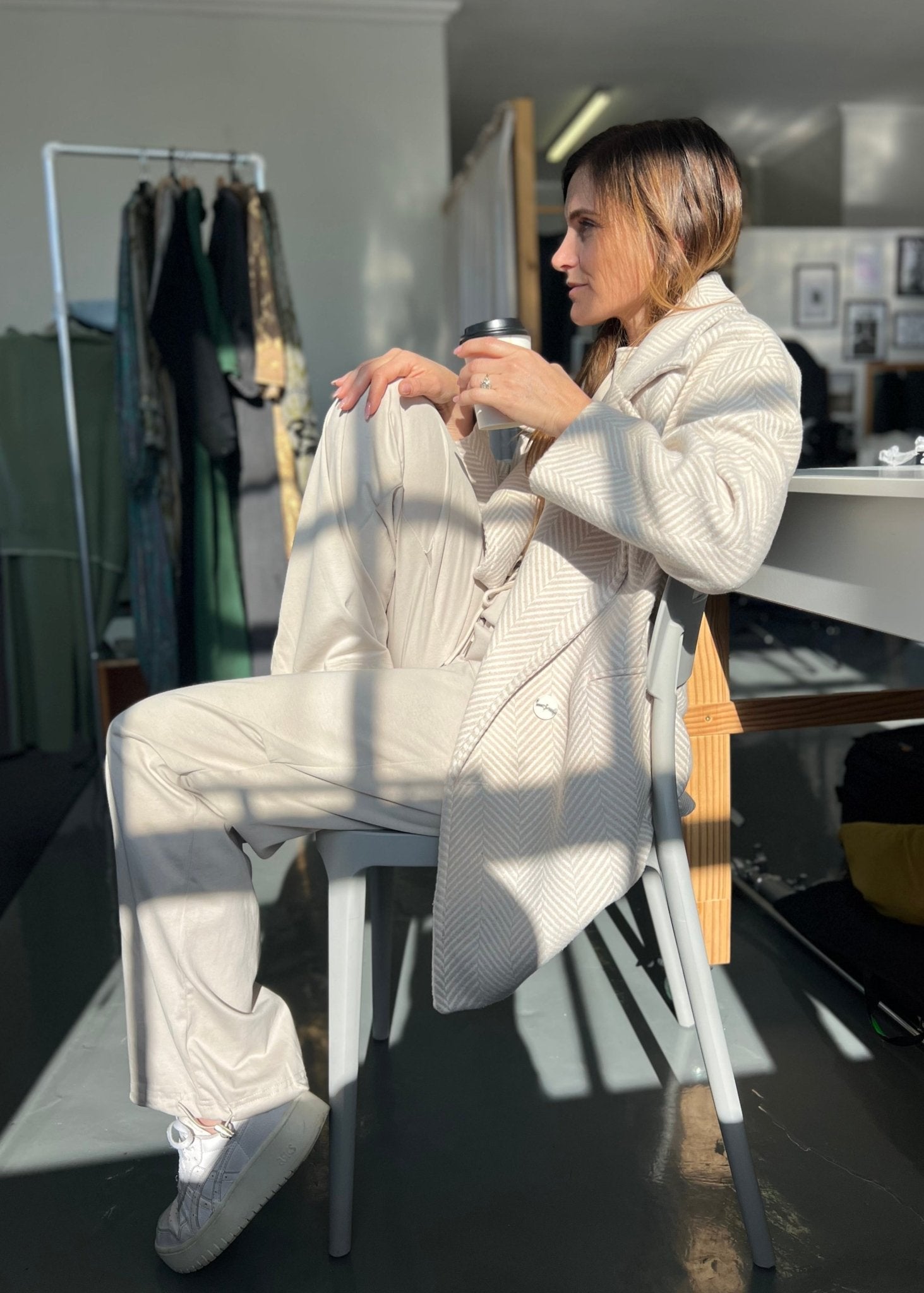 View our Bordeaux Wool Coat in Cream and White - by Tribute Store