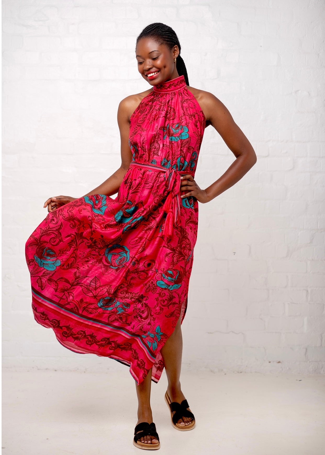 View our Brooke Dress In Pink With Turquoise Roses - by Tribute Store