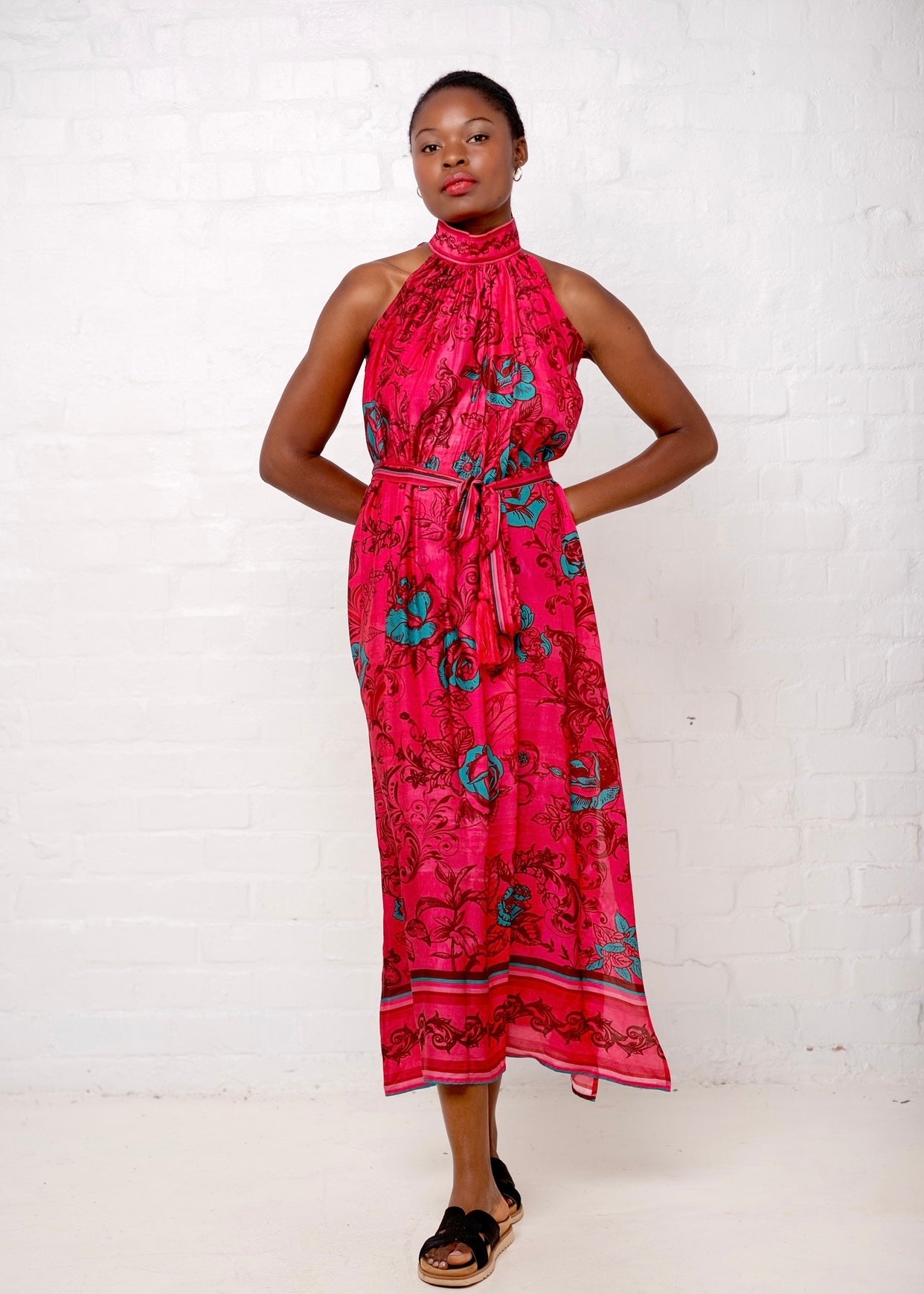 View our Brooke Dress In Pink With Turquoise Roses - by Tribute Store