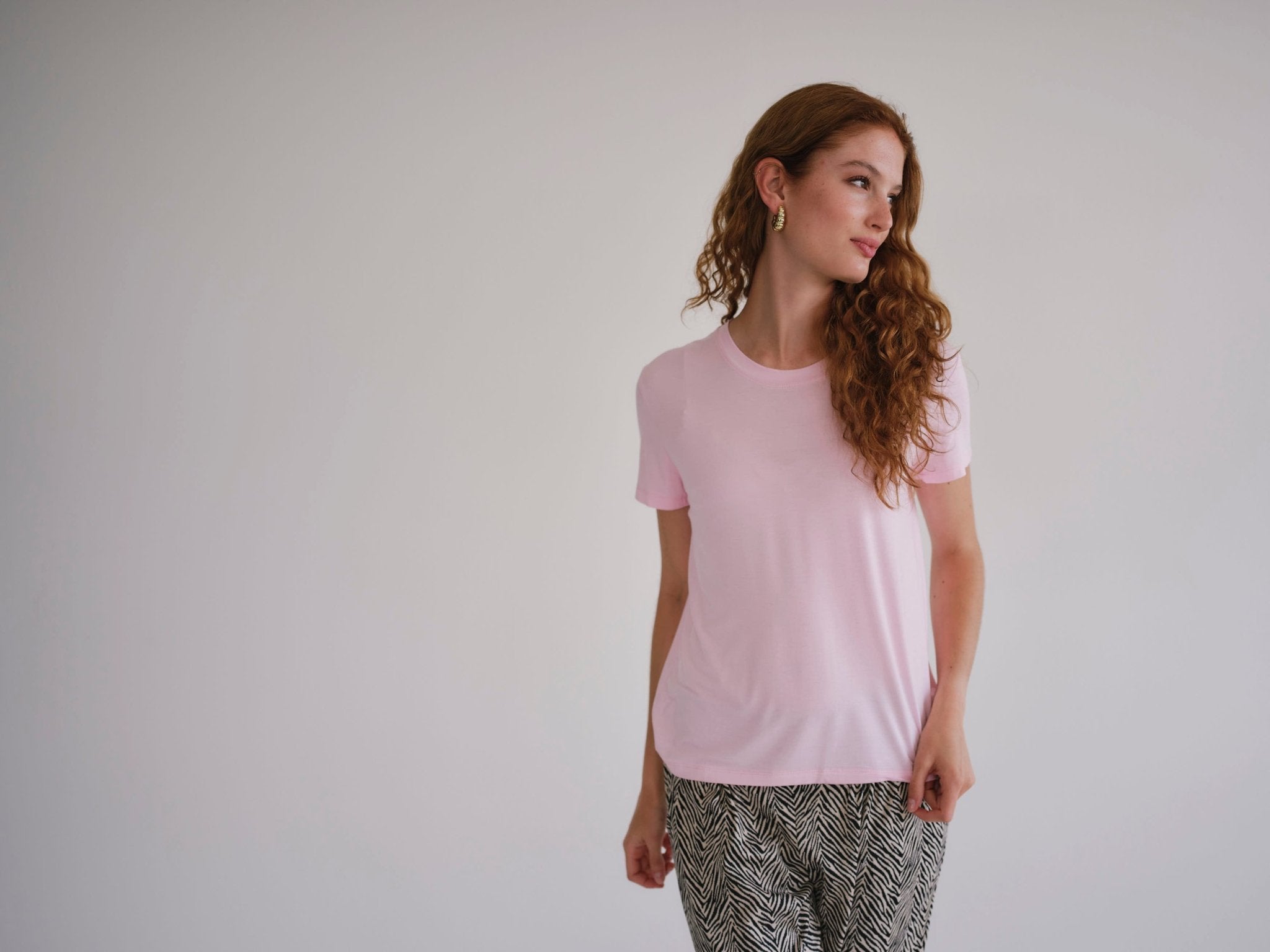 View our Butter Soft Summer Crew Neck Tee In Pink - by Tribute Store