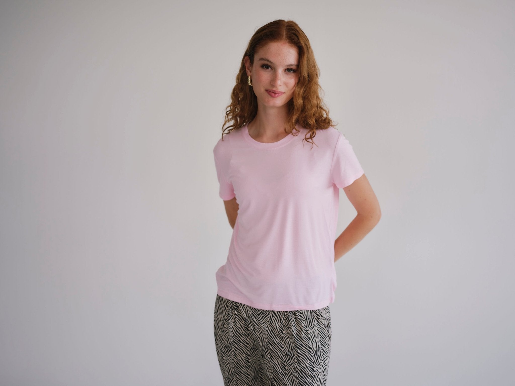 View our Butter Soft Summer Crew Neck Tee In Pink - by Tribute Store