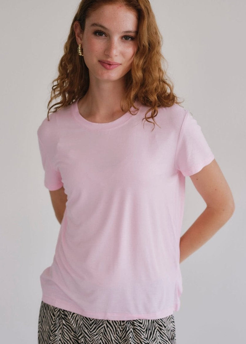 View our Butter Soft Summer Crew Neck Tee In Pink - by Tribute Store