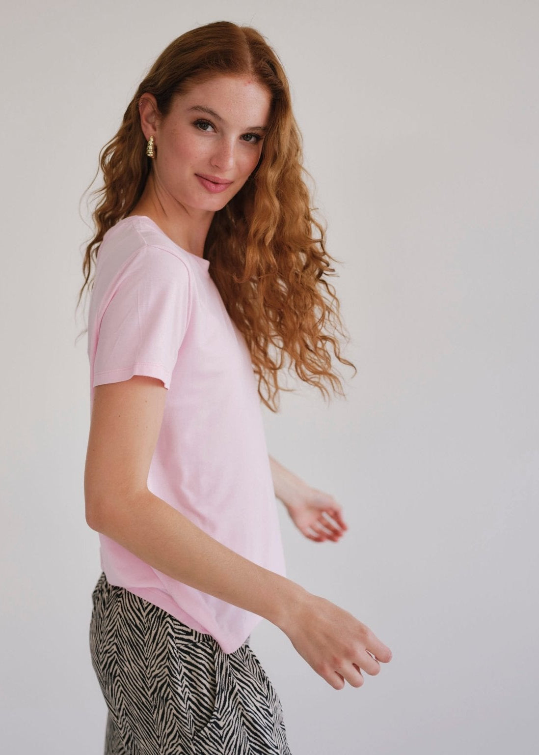 View our Butter Soft Summer Crew Neck Tee In Pink - by Tribute Store