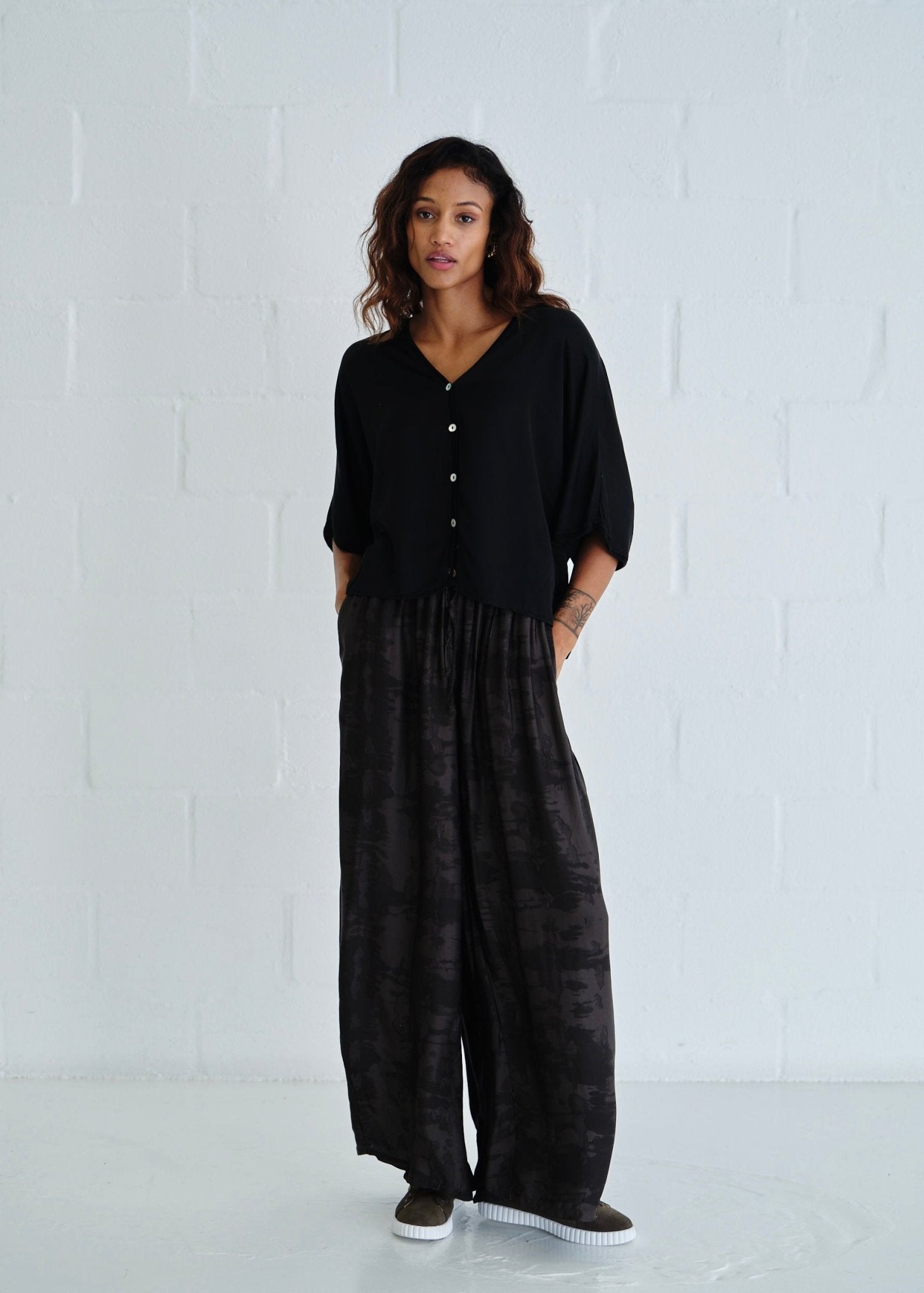 View our Button Up Cardi With 3/4 Sleeves In Black - by Tribute Store