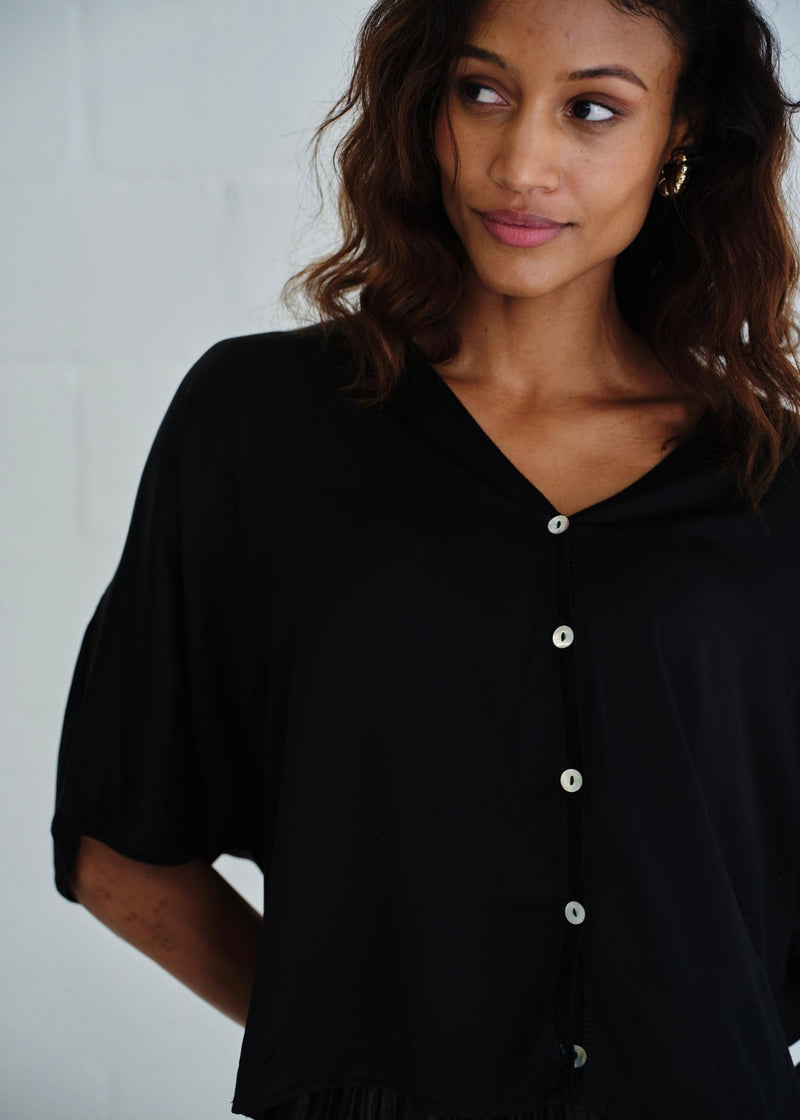 View our Button Up Cardi With 3/4 Sleeves In Black - by Tribute Store