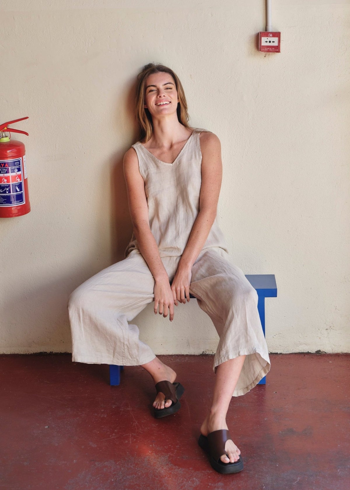 View our Cabo Italian Linen Long Jumpsuit In Beige - by Tribute Store