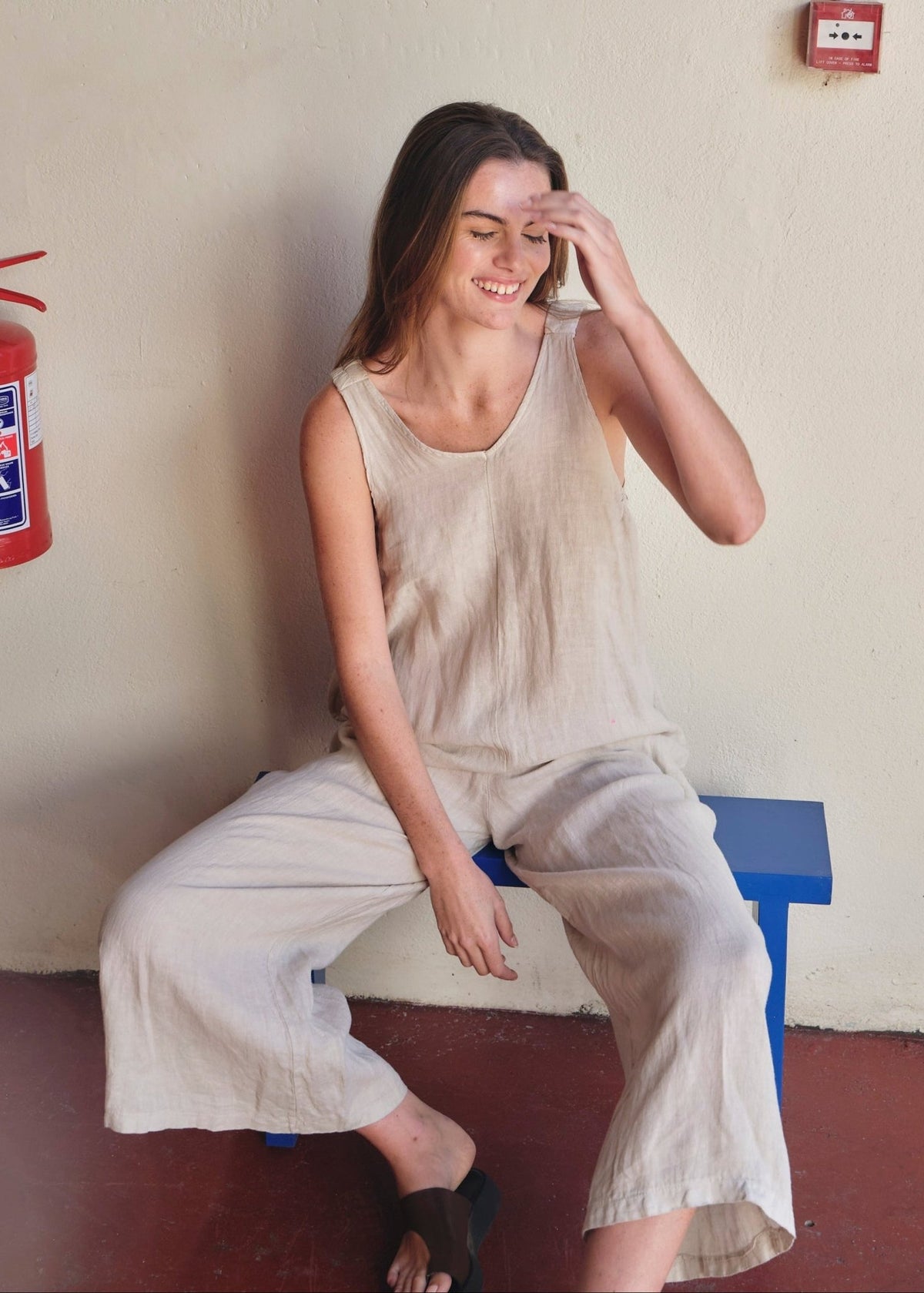 View our Cabo Italian Linen Long Jumpsuit In Beige - by Tribute Store