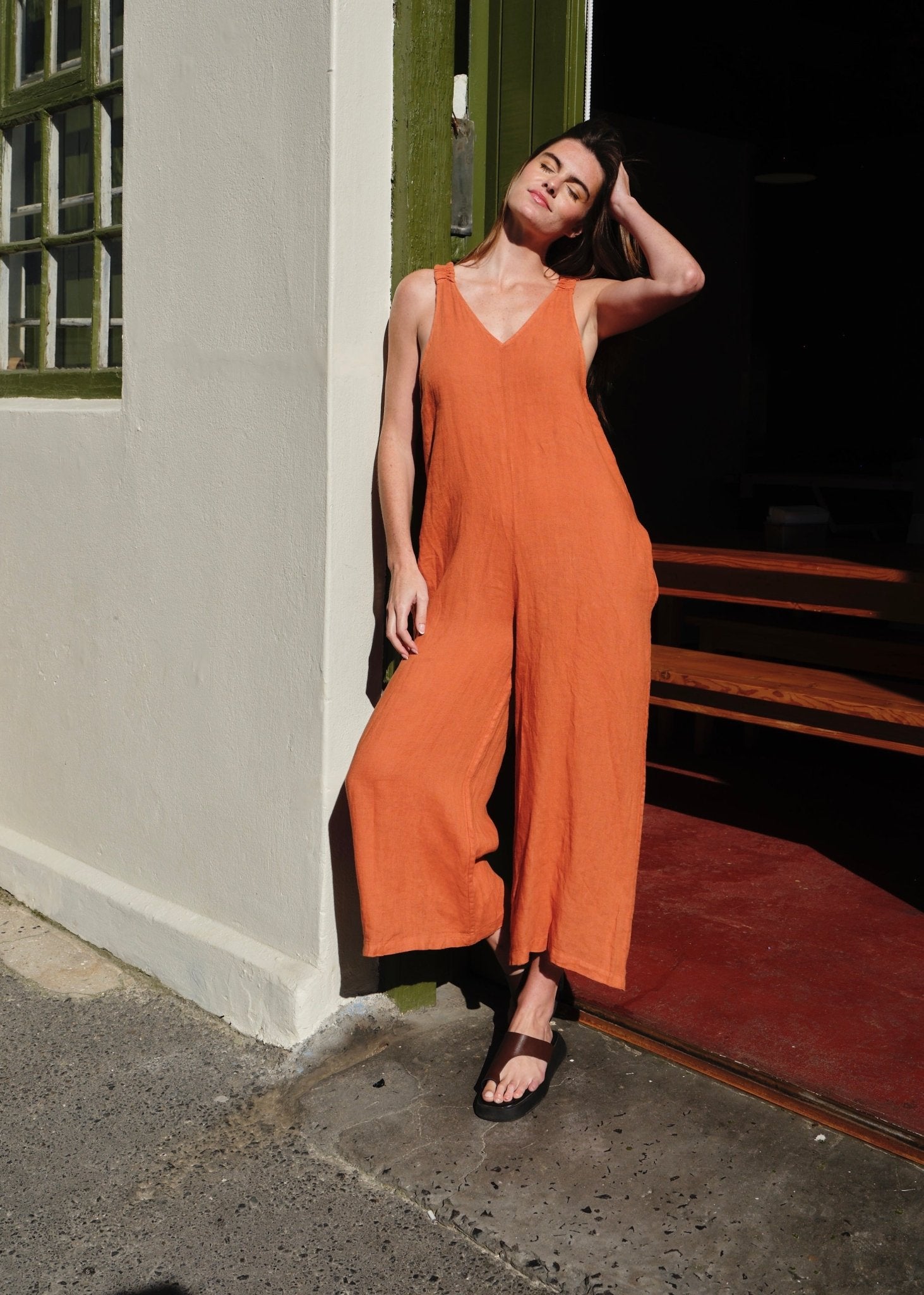 View our Cabo Long Jumpsuit In Rust - by Tribute Store