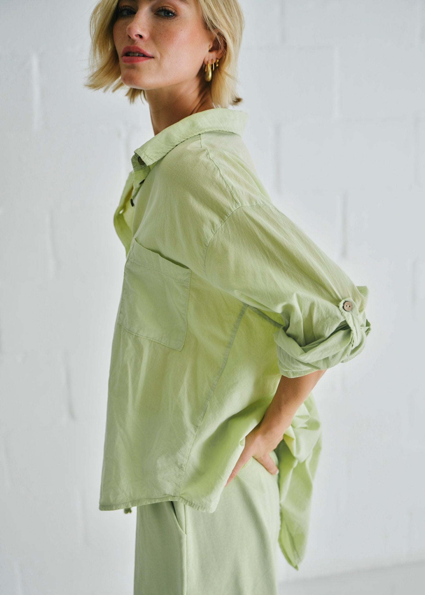 View our Calabria Italian Cotton Shirt In Apple Green - by Tribute Store