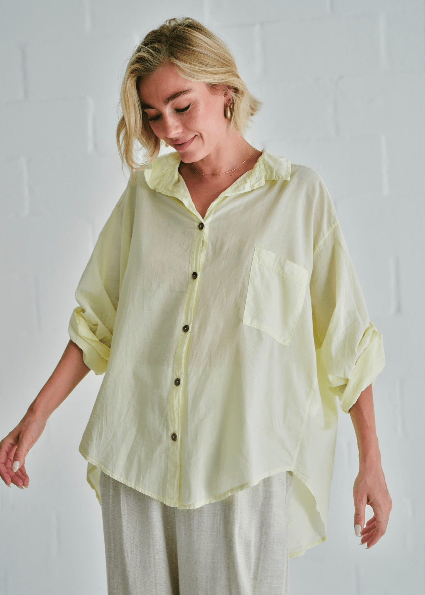 View our Calabria Italian Cotton Shirt In Butter Yellow - by Tribute Store
