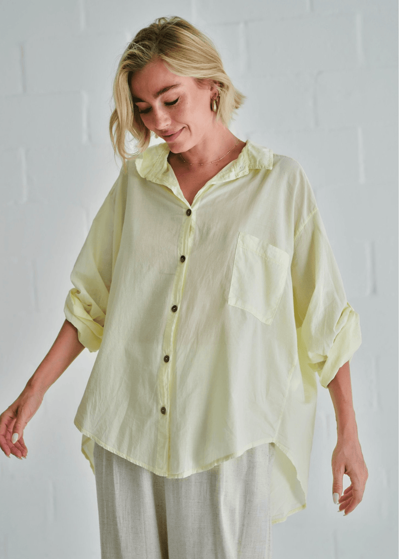 View our Calabria Italian Cotton Shirt In Butter Yellow - by Tribute Store