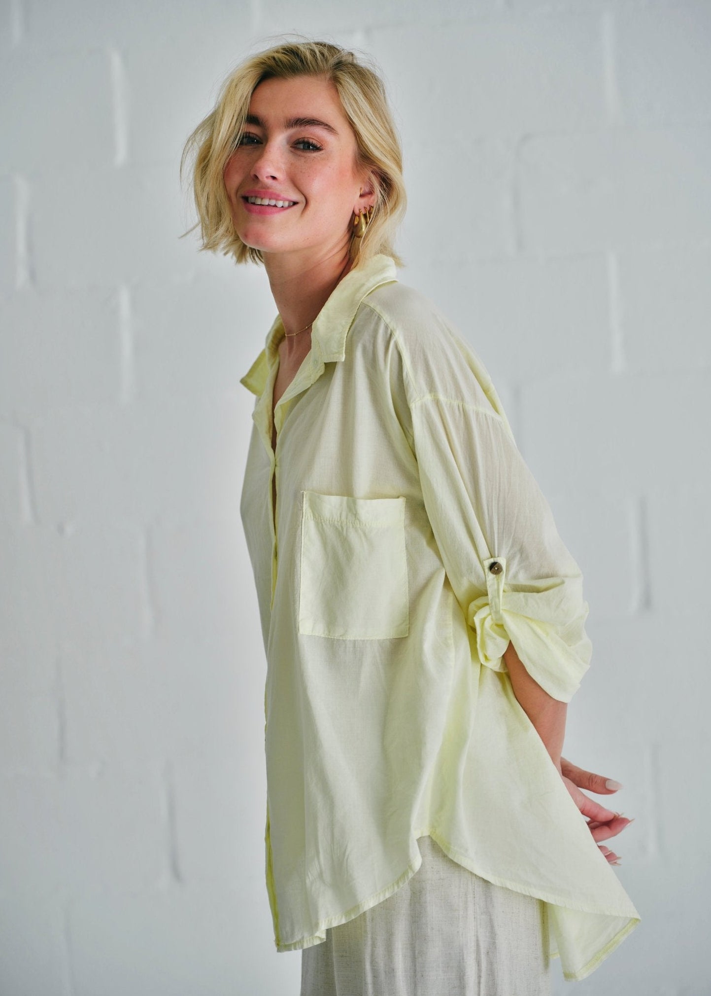 View our Calabria Italian Cotton Shirt In Butter Yellow - by Tribute Store