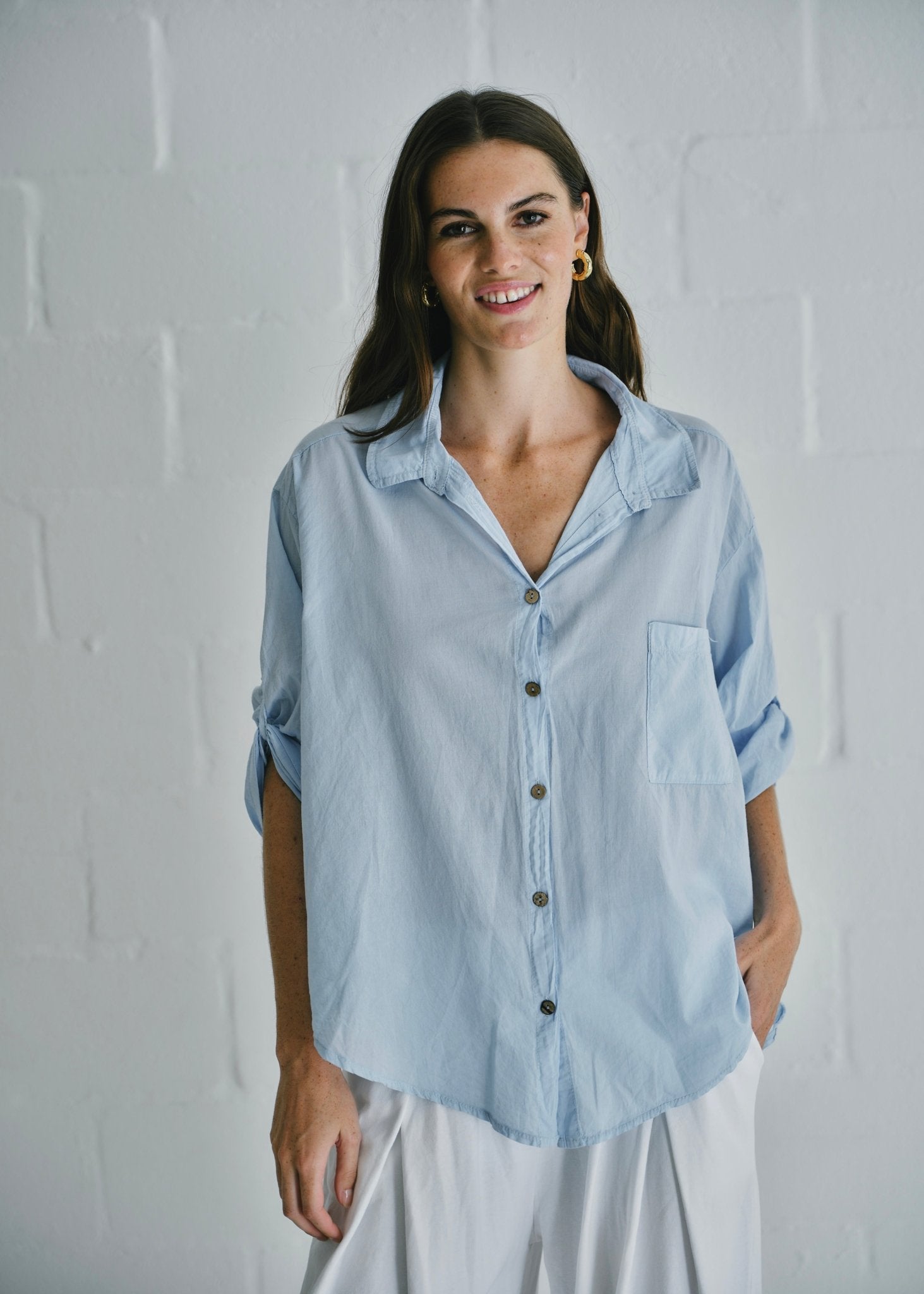 View our Calabria Italian Cotton Shirt In Light Blue - by Tribute Store