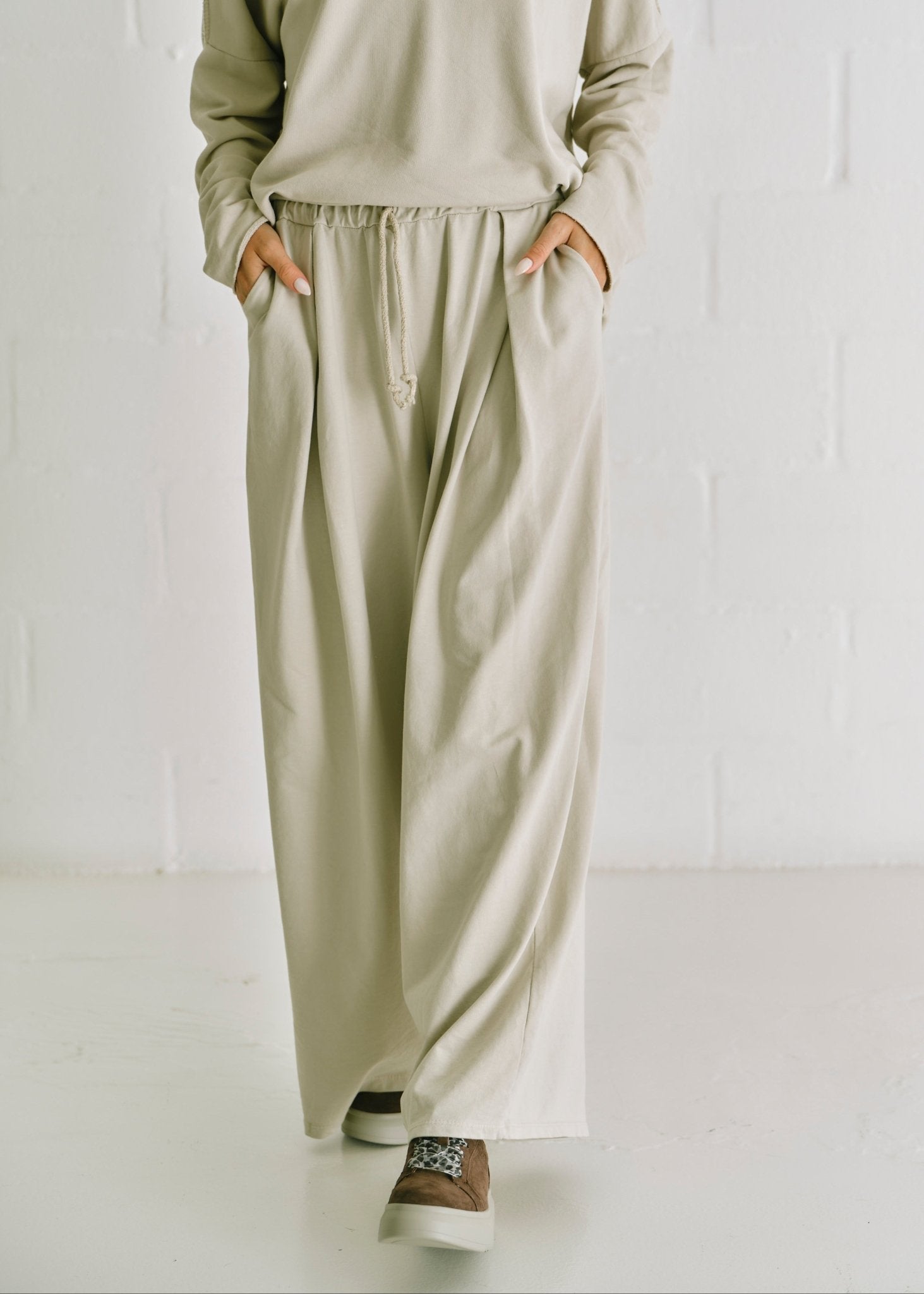 View our Calabria Italian Wide Leg Pants In Taupe - by Tribute Store
