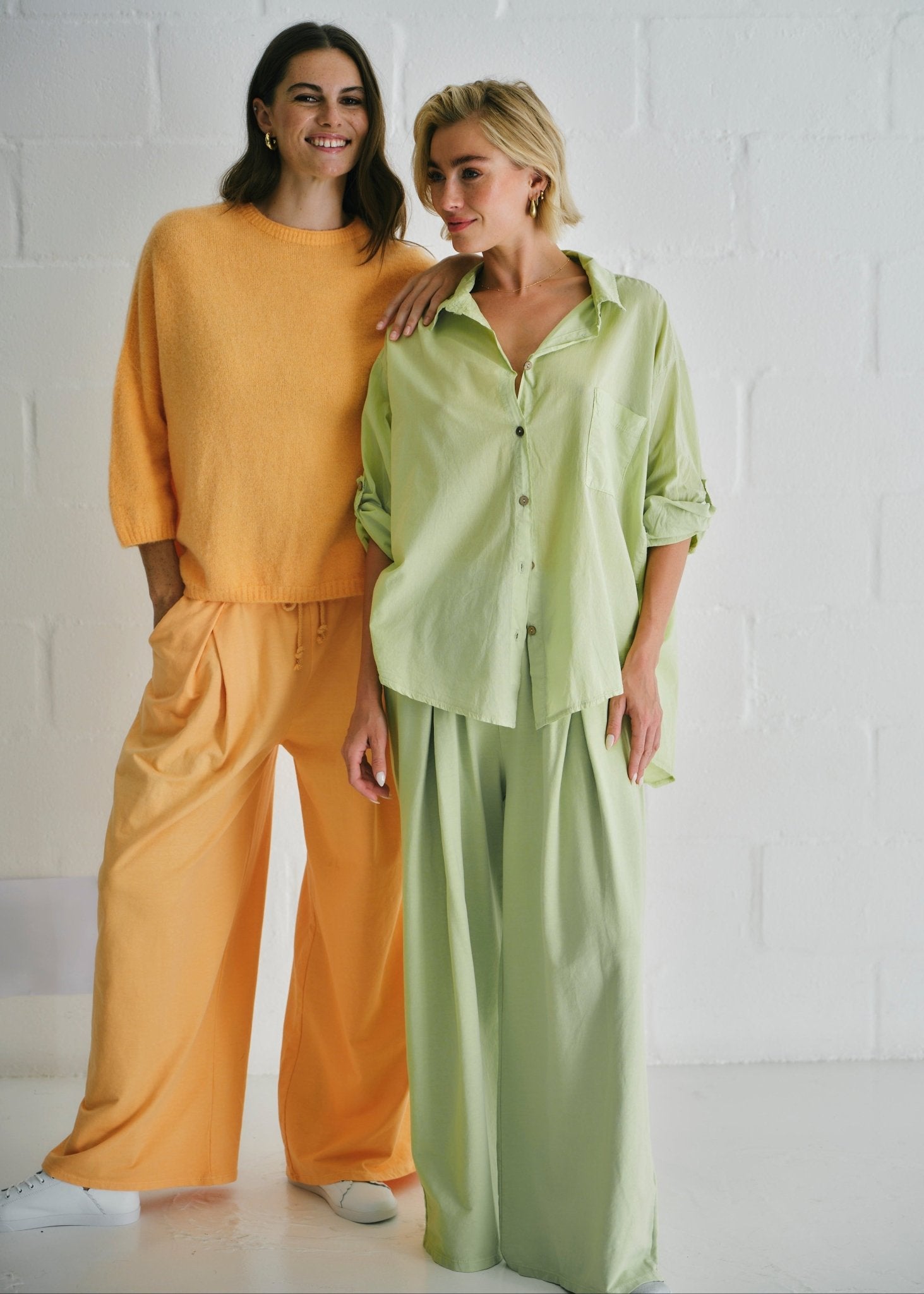 View our Calabria Italian Wide Leg Tracksuit Pants In Apricot - by Tribute Store