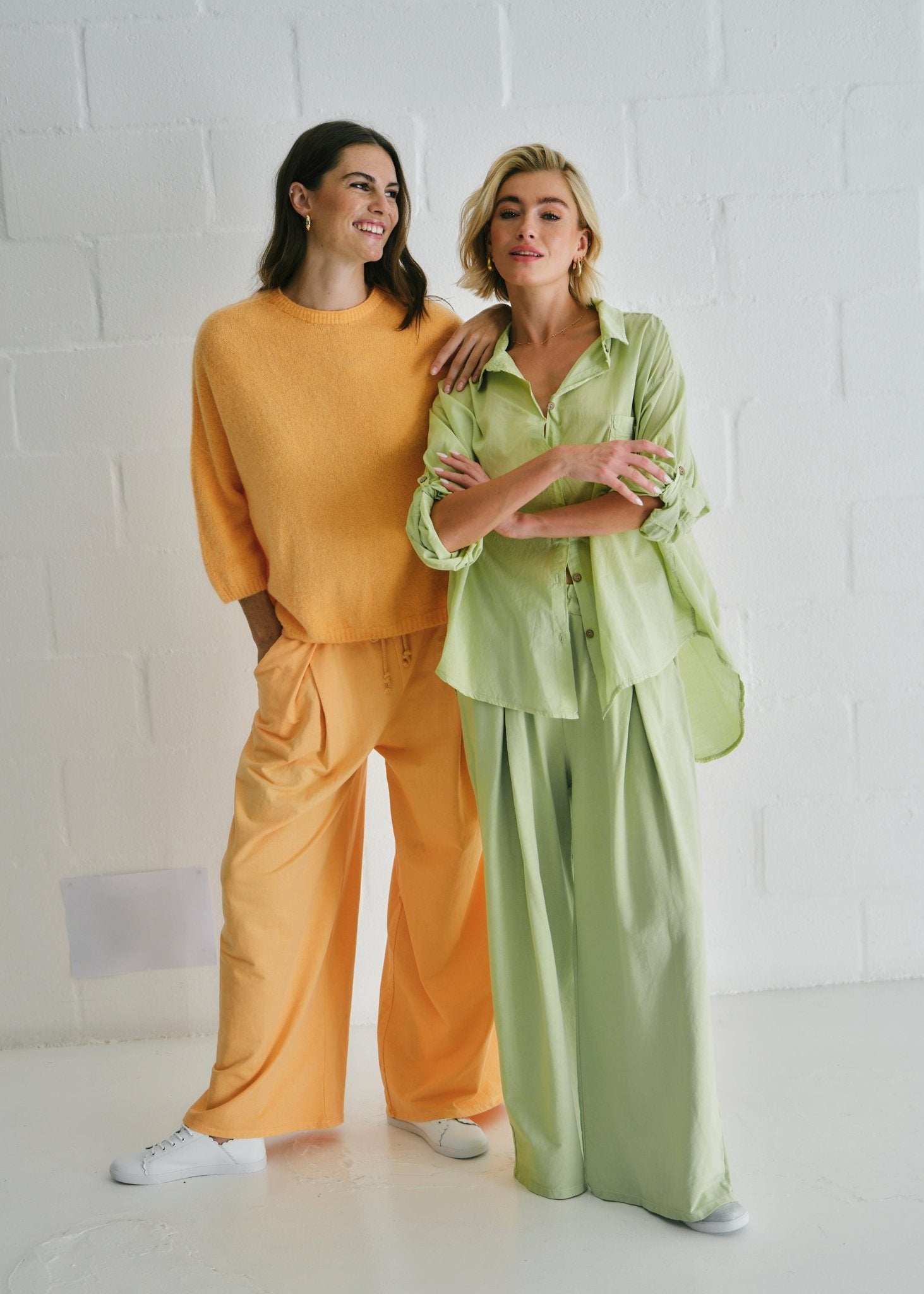 View our Calabria Italian Wide Leg Tracksuit Pants In Apricot - by Tribute Store