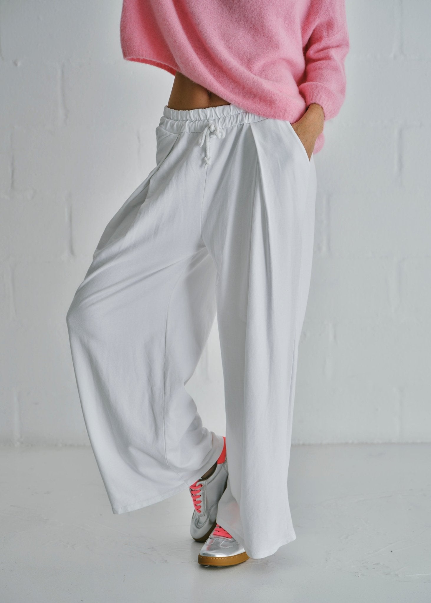 View our Calabria Italian Wide Leg Tracksuit Pants White - by Tribute Store