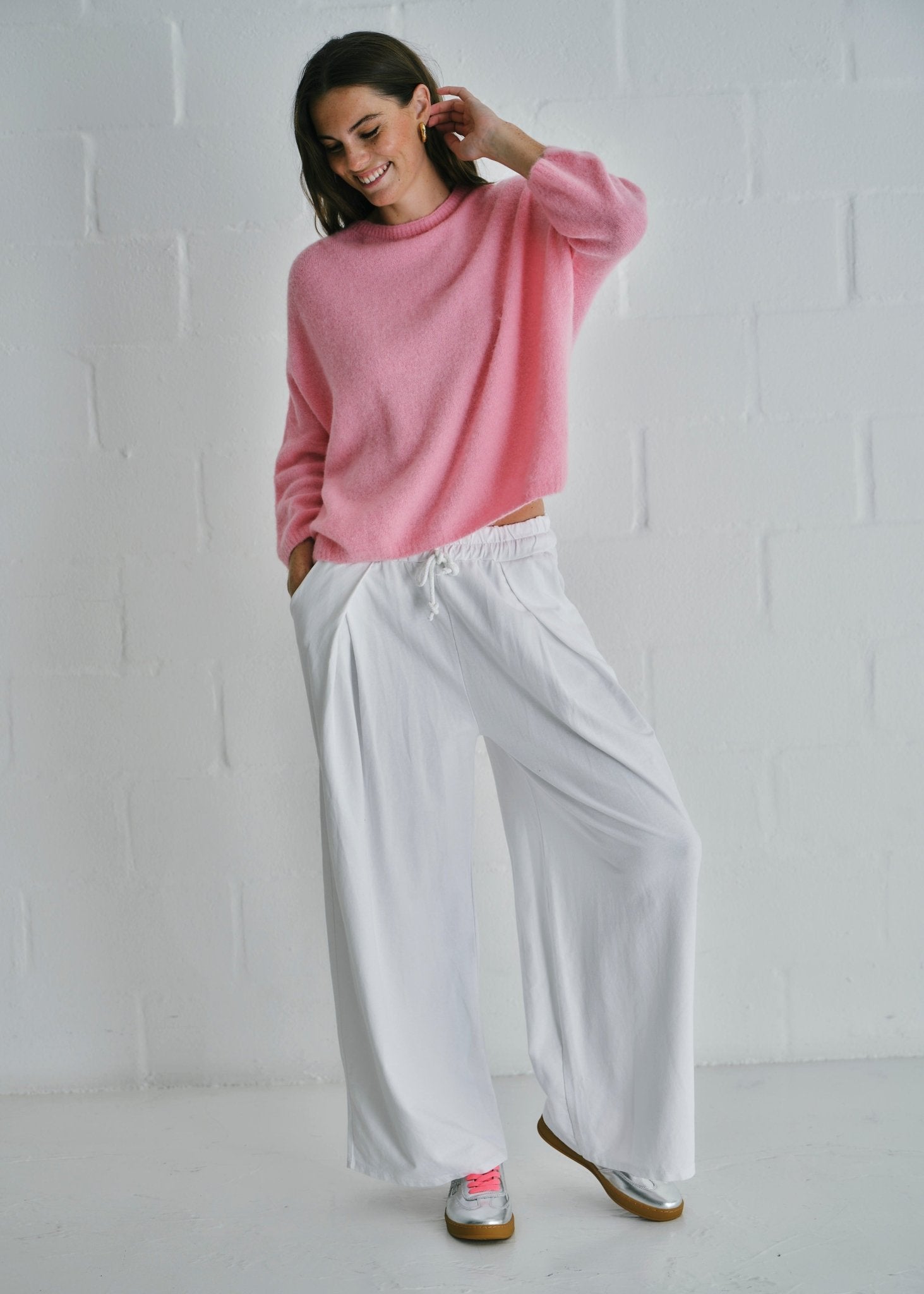 View our Calabria Italian Wide Leg Tracksuit Pants White - by Tribute Store