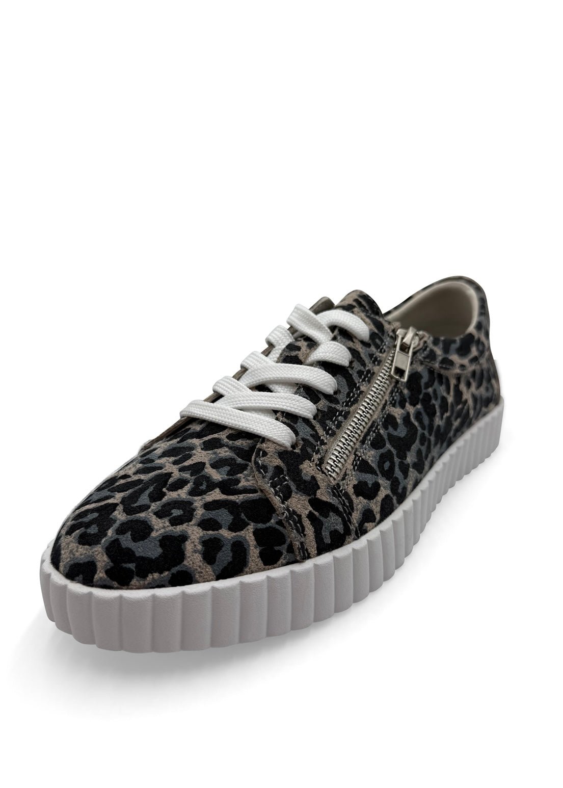 View our Callie Leather Sneaker With Leopard Print In Grey - by Tribute Store