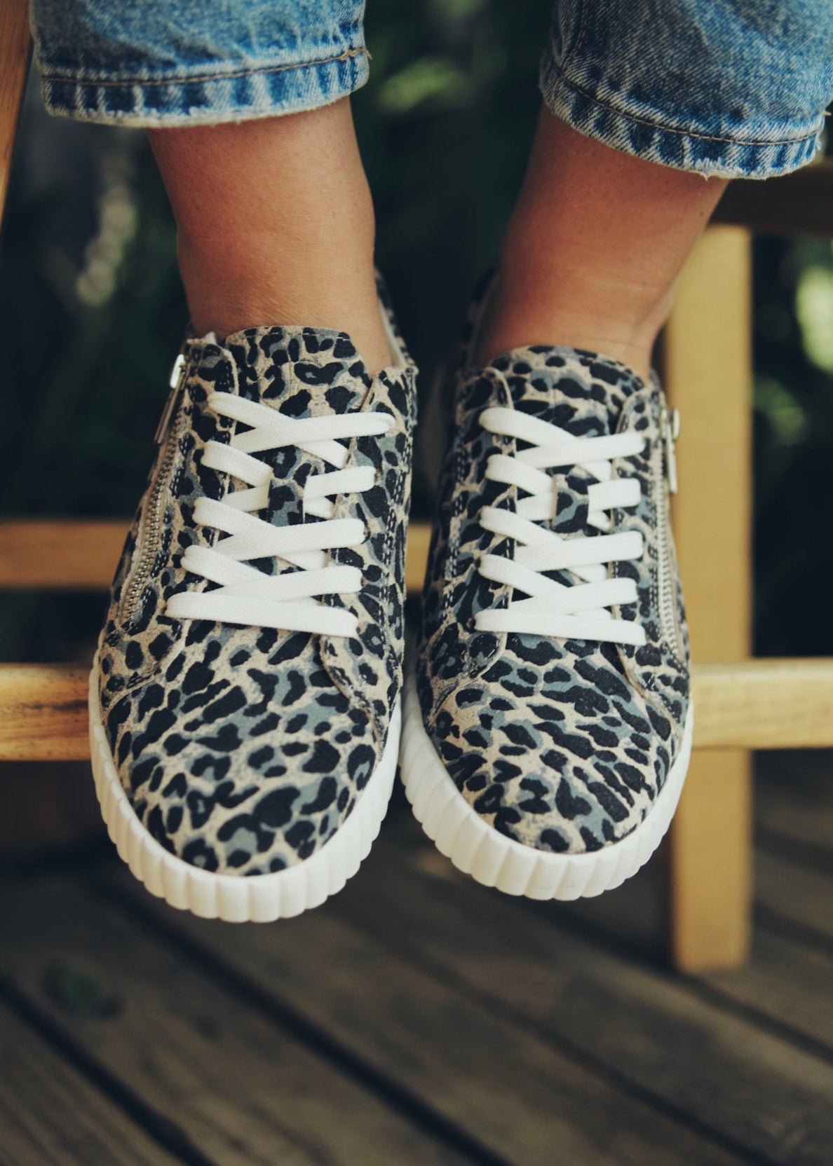 View our Callie Leather Sneaker With Leopard Print In Grey - by Tribute Store
