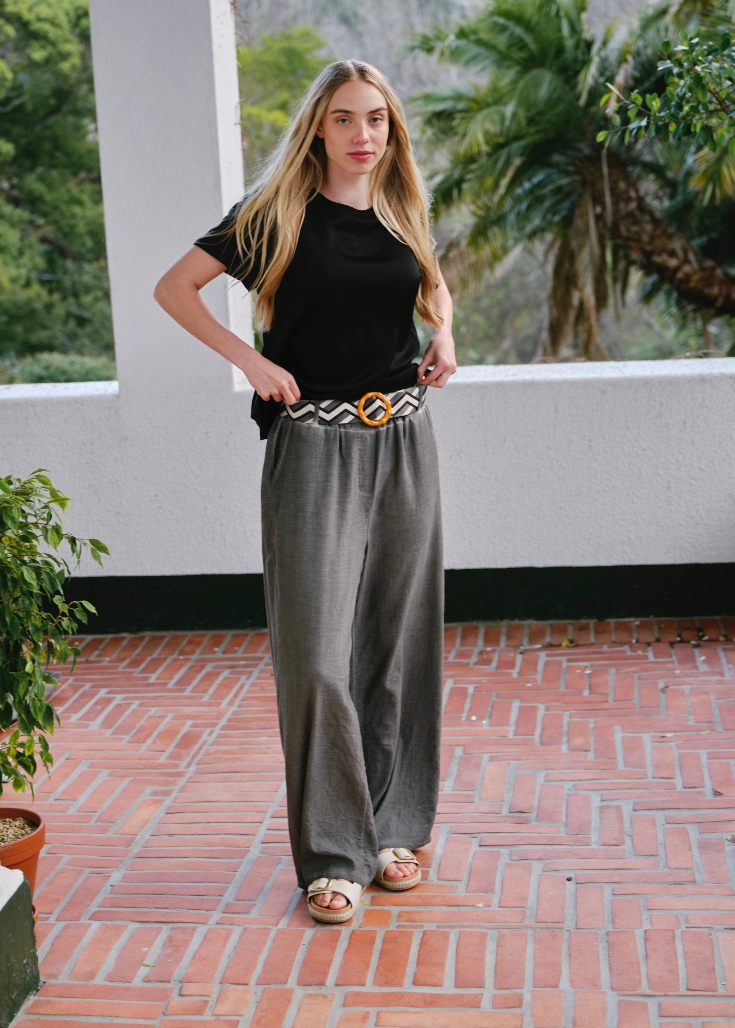 View our Camogli Italian Cotton Linen Palazzo Pants in Stone Grey - by Tribute Store