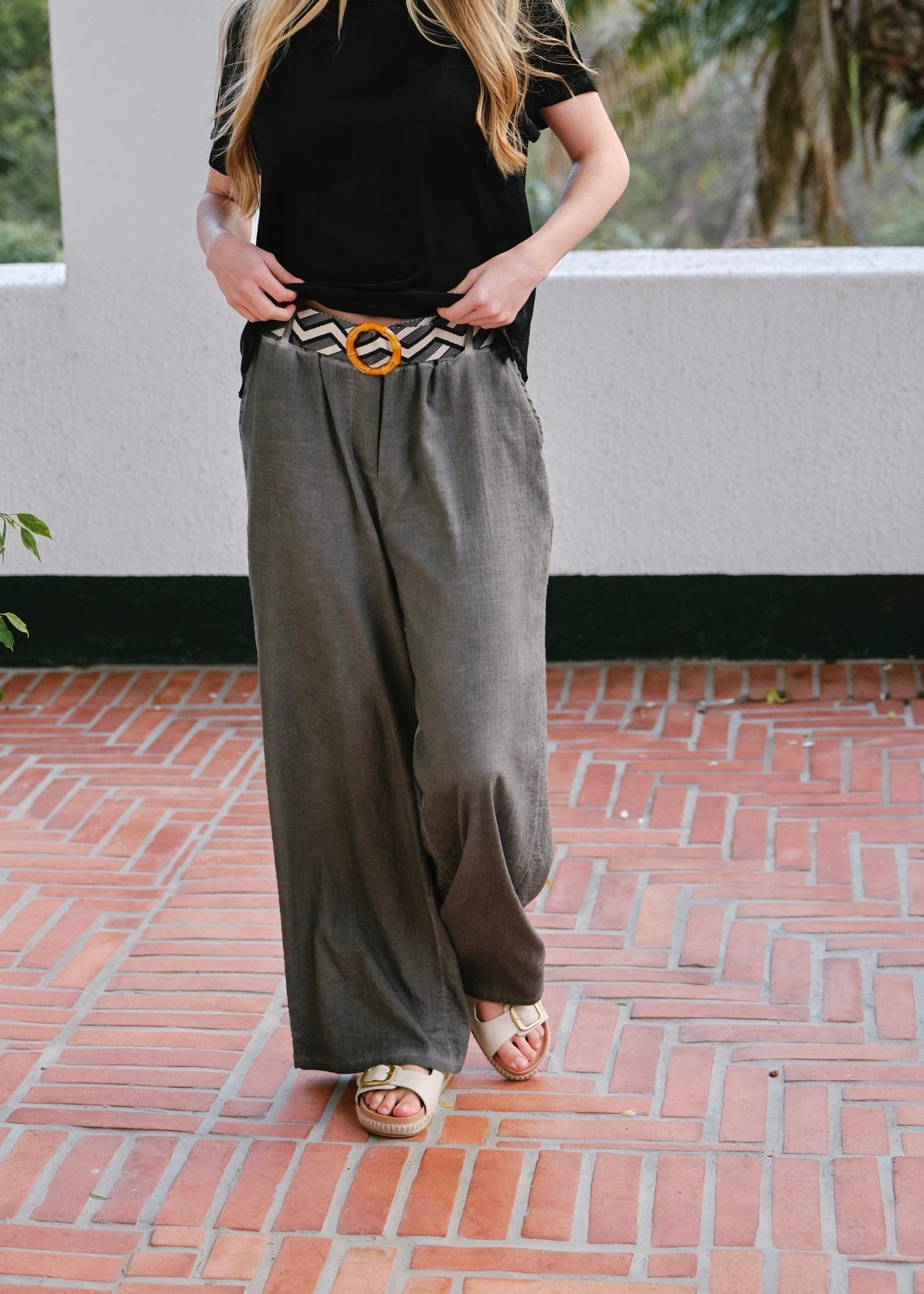 View our Camogli Italian Cotton Linen Palazzo Pants in Stone Grey - by Tribute Store