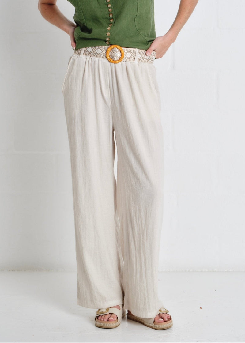 View our Camogli Palazzo Linen Blend Pants In Beige - by Tribute Store