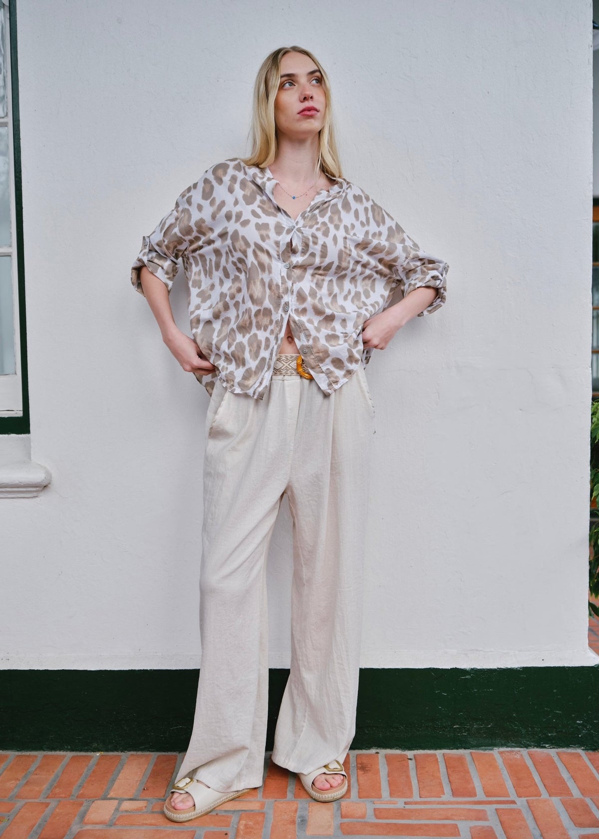 View our Camogli Palazzo Linen Blend Pants In Beige - by Tribute Store