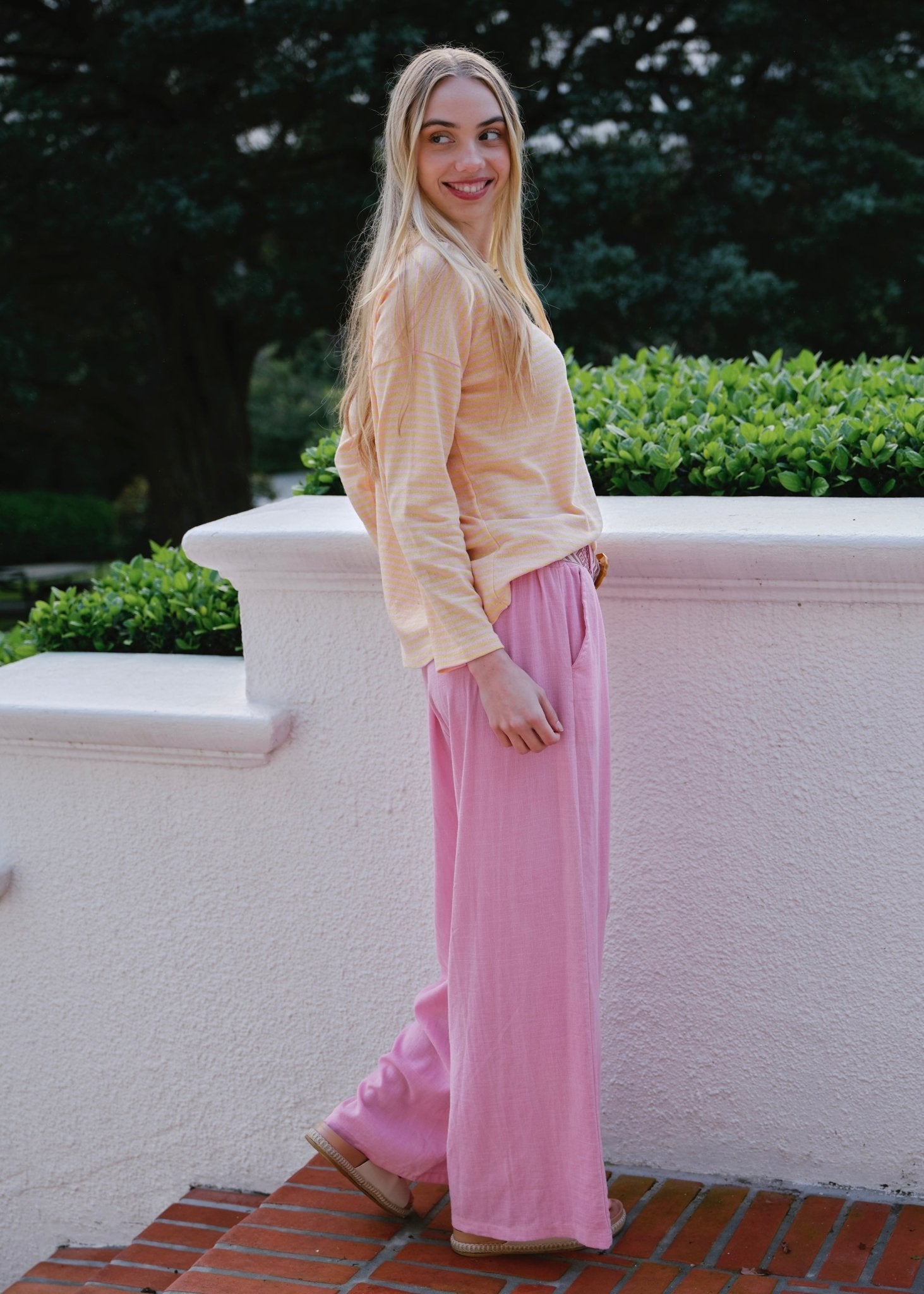 View our Camogli Palazzo Linen Blend Pants In Fuchsia - by Tribute Store