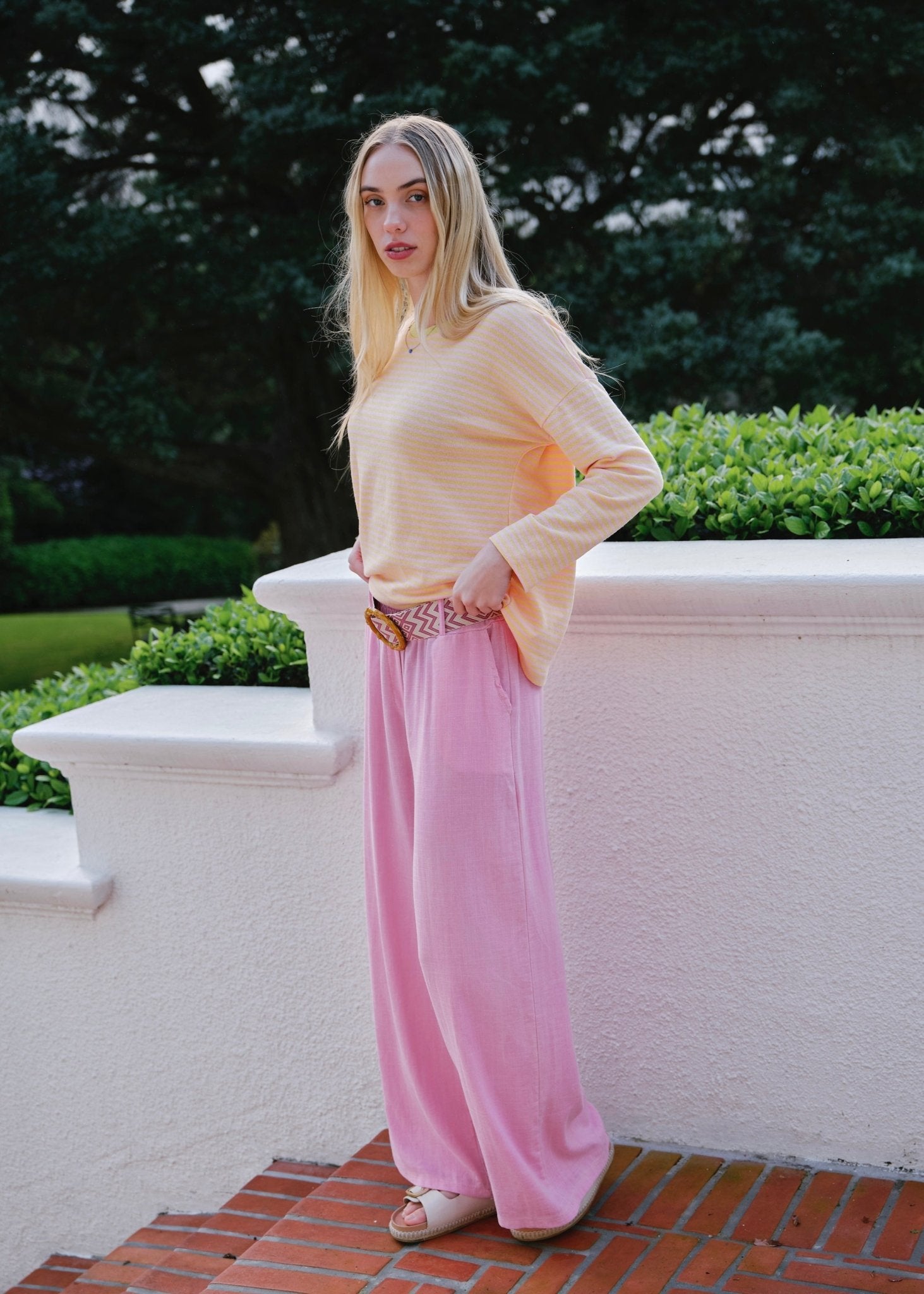 View our Camogli Palazzo Linen Blend Pants In Fuchsia - by Tribute Store